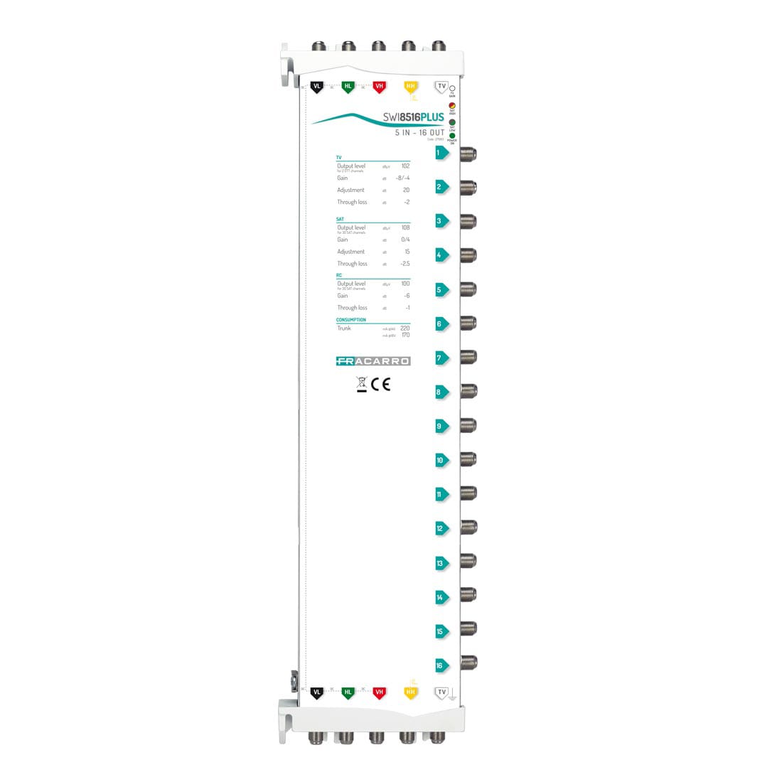 Fracarro Portenseigne - Multiswitch XS5 actif, réglage de gain 5E-16S