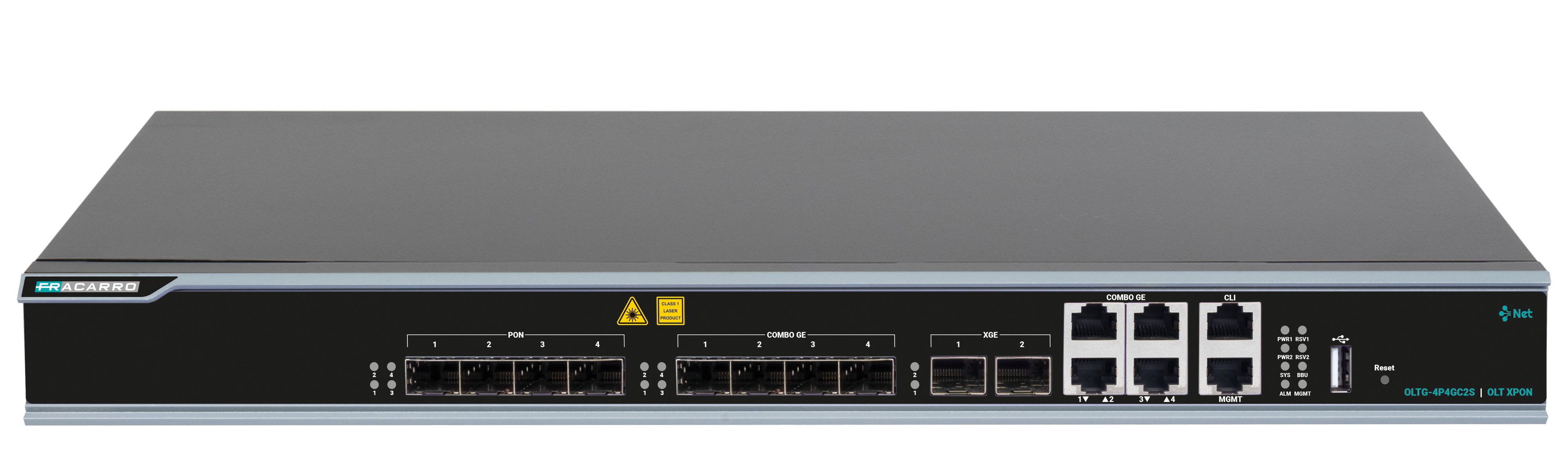 Fracarro Portenseigne - OLT GPON, châssis 19'', 4 sorties PON, 4 entrées combo, 2 entrées SFP+ 10GE