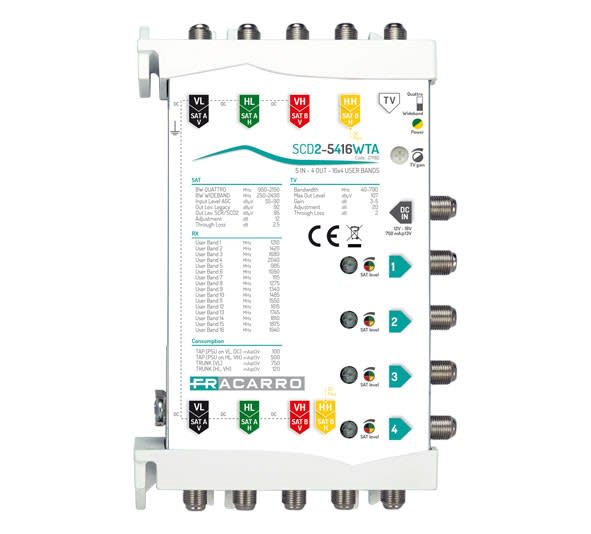 Fracarro Portenseigne - MSW SCD2 Casc 4 SAT + TV active et réglable, 4 sorties