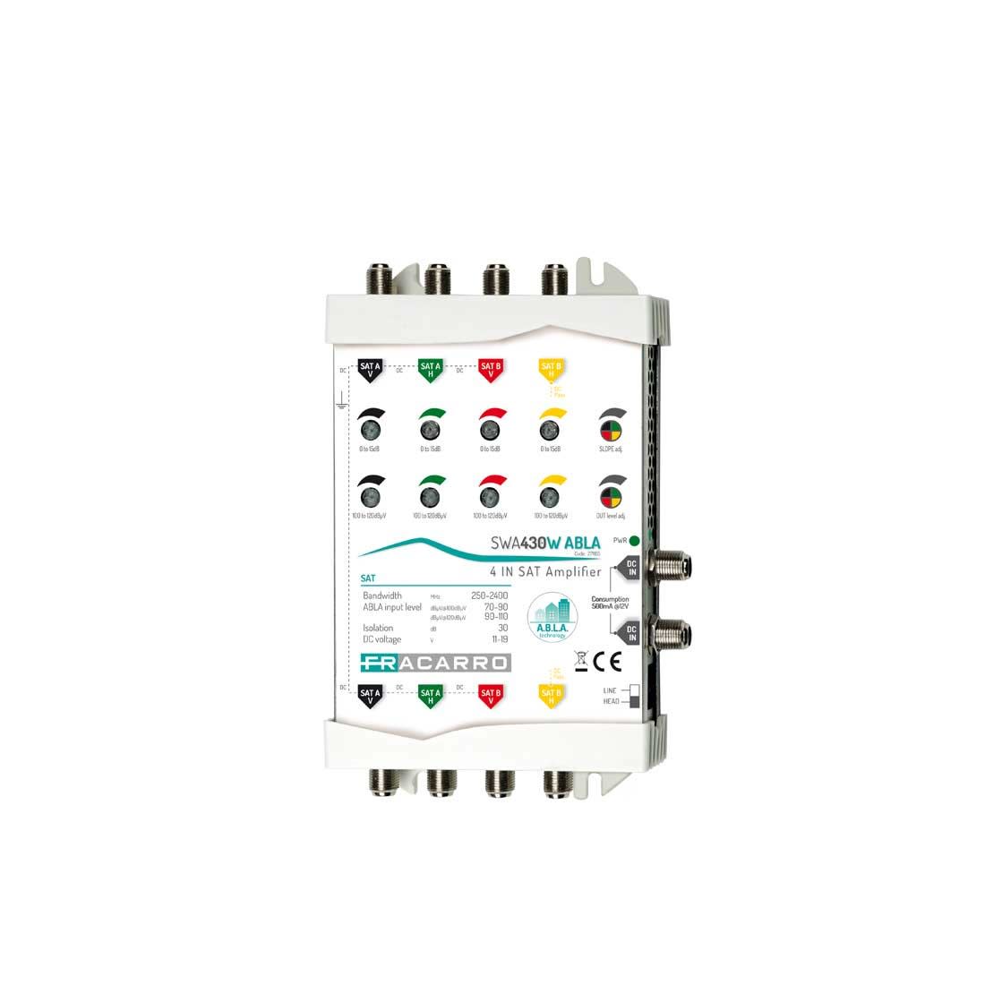 Fracarro Portenseigne - Ampli de ligne/tête 4 voies sat, pente réglable 0-15 dB (NS 120dBµV)
