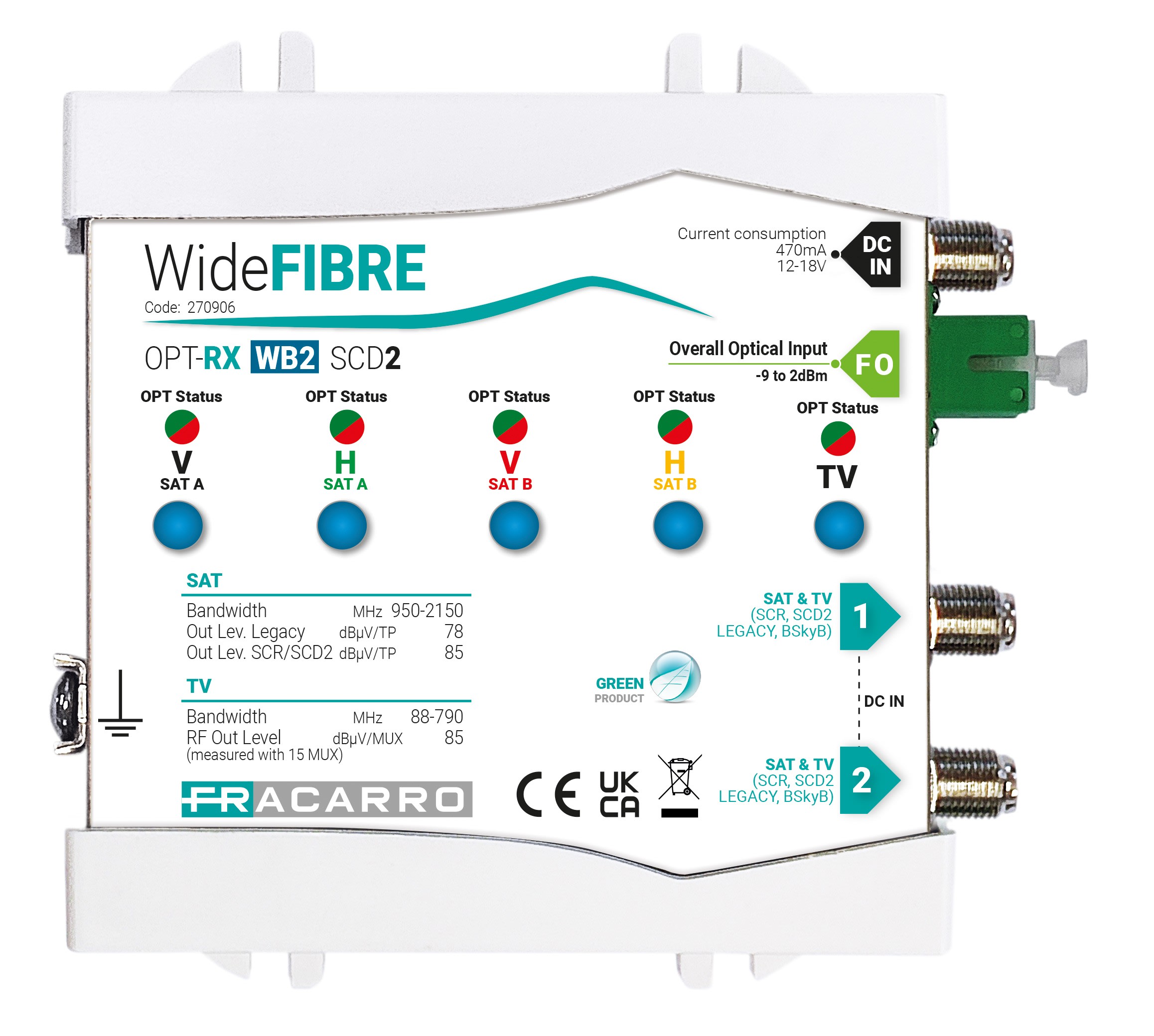 Fracarro Portenseigne - Récepteur Optique Wideband 2 SAT + TNT-SCD2/DSCR Légacy