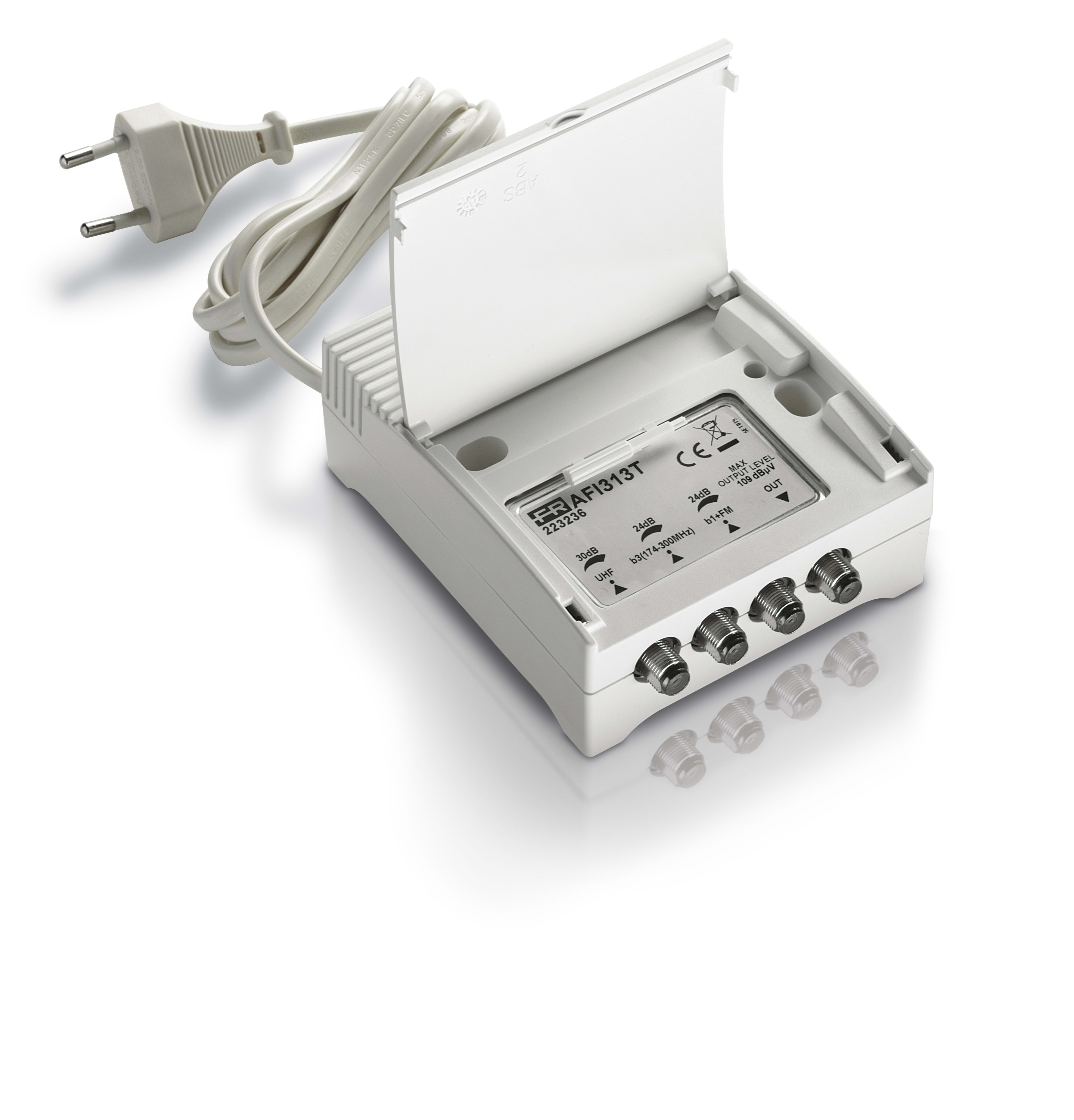 Fracarro - Amplificateur d'intérieur réglable, 1entrée/2sortie VHF+UHF 15-30dB