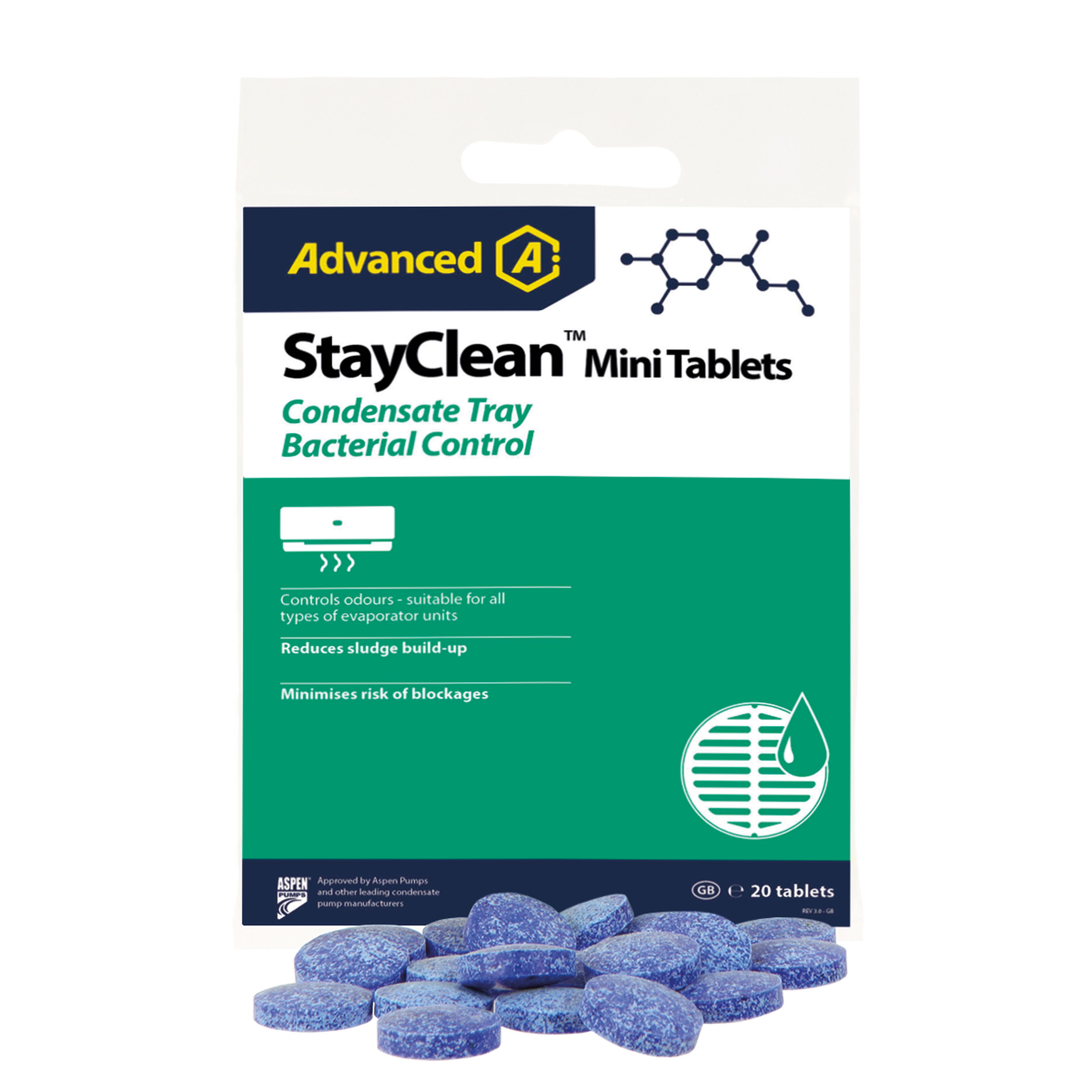 Aspen Pump - StayClean Mini Tablets (sachet de 20 pastilles) traitement anti-bactérien