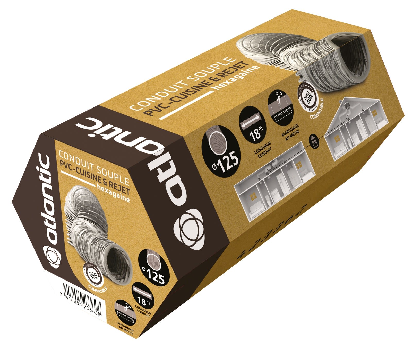 Atlantic Clim & Ventil - Hexagaine 125 - conduit souple pvc type b en carton diamètre 125