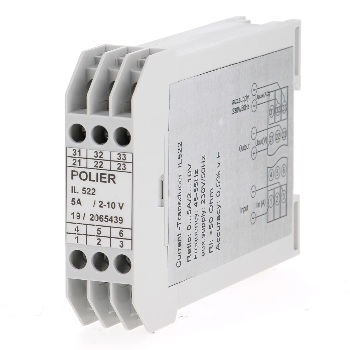 Polier Ingenierie - Transducteur - 5 A sortie 2-10 V - Fam IL522 - Cl 0.5 - Alimentation 230 V