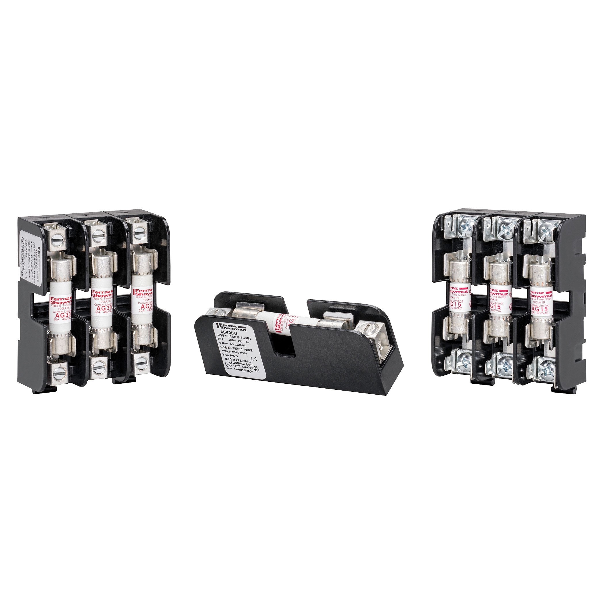 Mersen - Bloc-fusible 600VAC/DC Classe G 20A 2P Plaque pression/machoire renforcée
