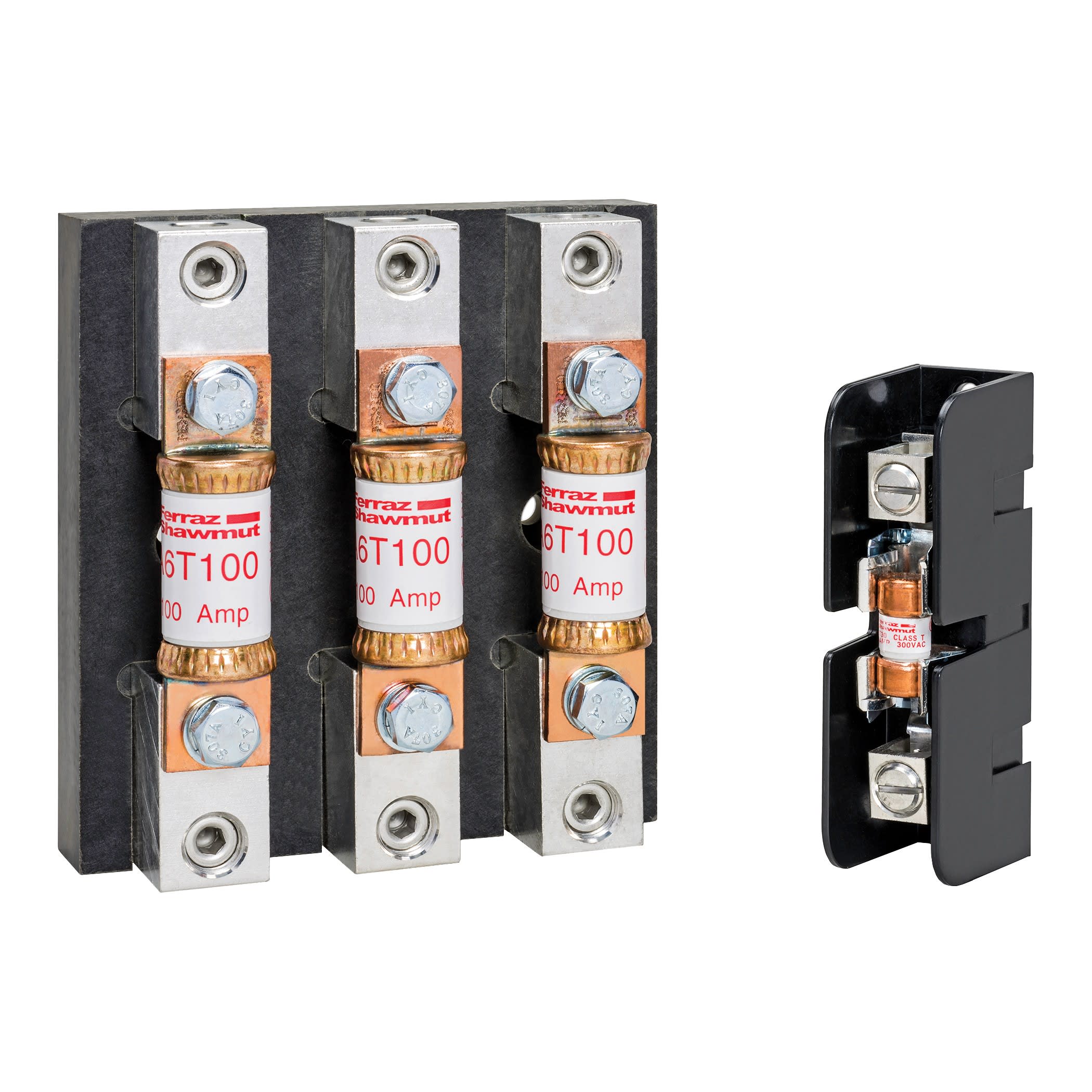 Mersen - Bloc-fusible 600VAC 600VDC Classe T 100A 3 pôles Boîtier en cuivre