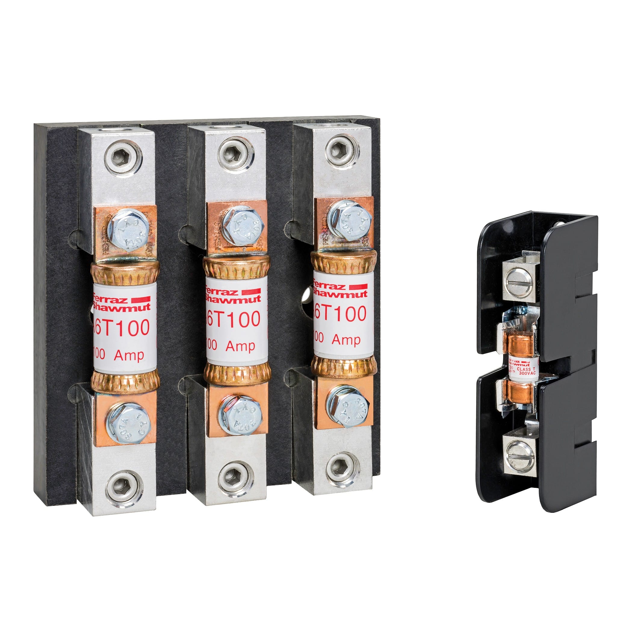 Mersen - Bloc-fusible 300VAC/DC Classe T 60A 1 pôle Boîtier à fermeture clipsée renforcée