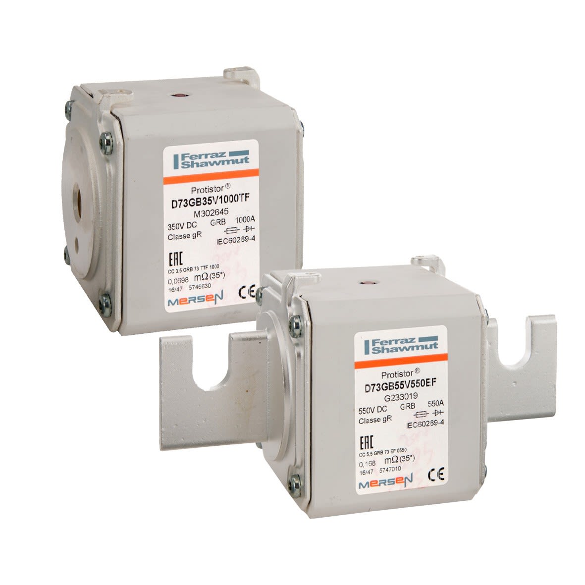 Mersen - Fusible ultra rapide 73 gR 600VDC CEI 650VDC UL 500A Percuteur Plots Filets m.
