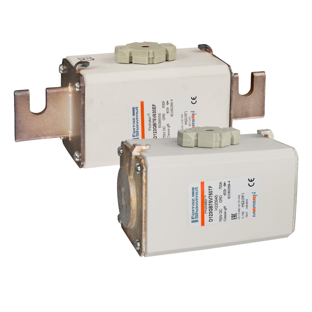 Mersen - Fusible ultra rapide 123 gR 750VDC CEI 700A Percuteur Couteaux à encoche ouverte
