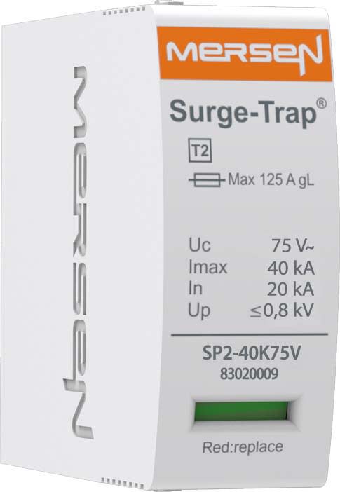Mersen - Cartouche pour parafoudre T2, débrochable - Uc 75V 40kA - L/N (1Ph)