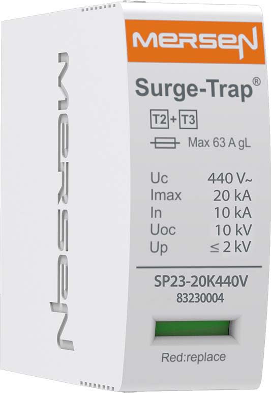 Mersen - Cartouche pour parafoudre T2+3, débrochable - Uc 440V 20kA - L/N (1Ph)