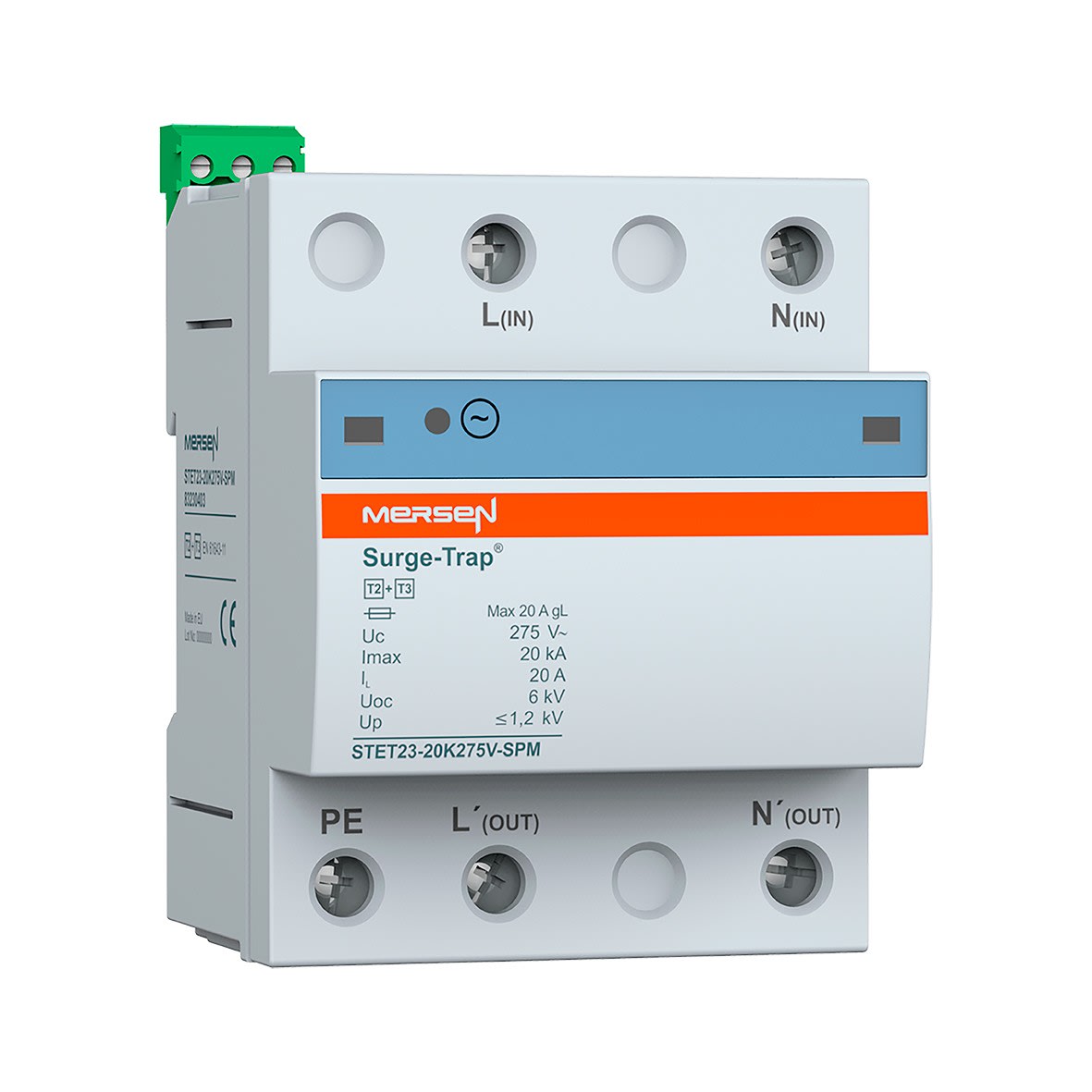 Mersen - Parafoudre T2+3, débrochable - Uc 275V 20kA - TT/TNS (1Ph+N)