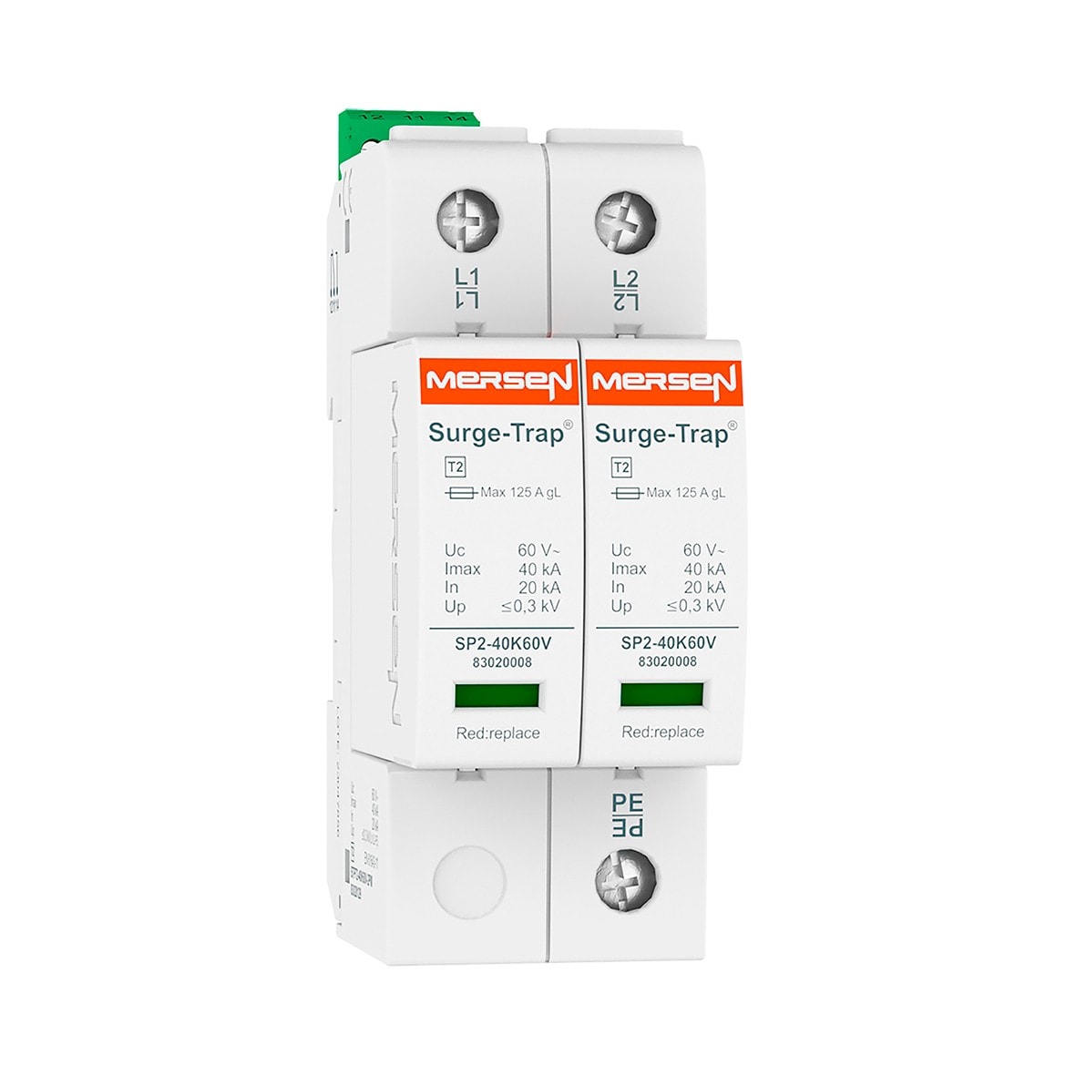 Mersen - Parafoudre T2, débrochable - Uc 60V 40kA - TNS (1Ph+N) ; PV - M