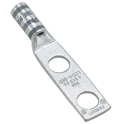 Panduit - Cosse 1 AWG Cu;2 trous 3/8";espacement 1";fût standard;fenêtre inspect.;Cdt.20
