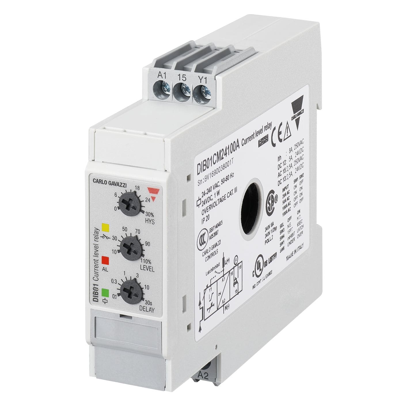 Carlo Gavazzi - Relais de contrôle sur/sous-intensité - Mesure : 2 à 100A -24/48Vca