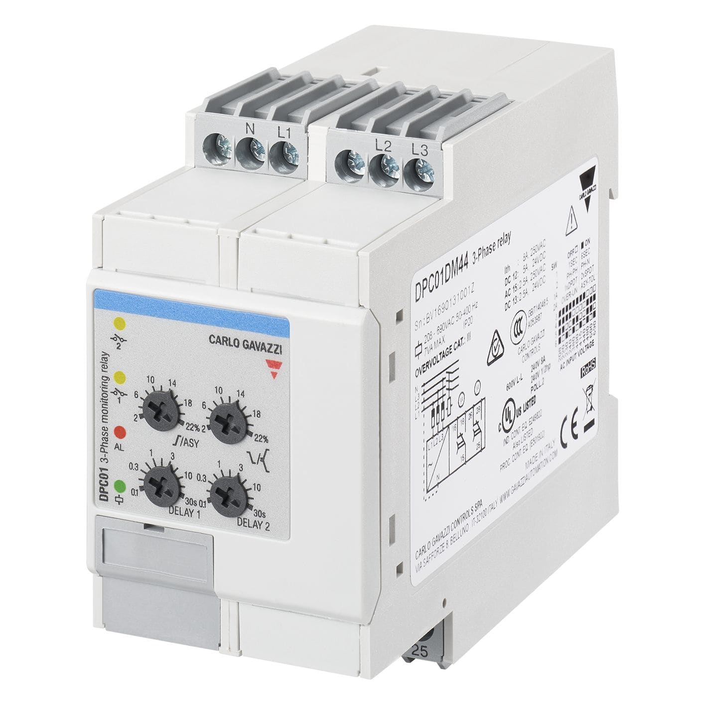 Carlo Gavazzi - Relais de contrôle tension,asymétrie,ordre et perte de phase -Mesure: 208-690Vca