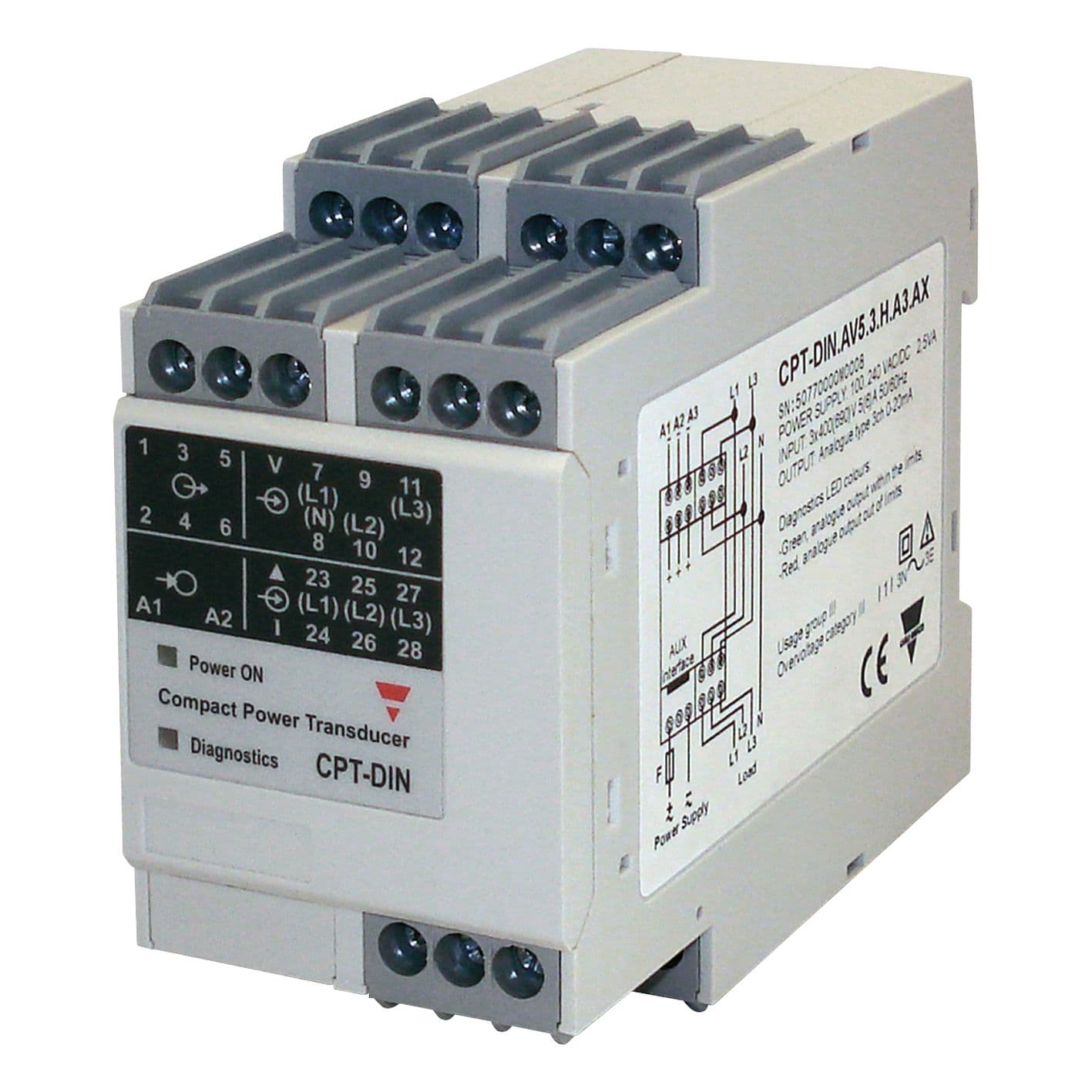Carlo Gavazzi - Transducteur puissance 1-2-3Ph 120-208Vac sur TI 5A-sortie 4-20ma - 18..60Vca/cc