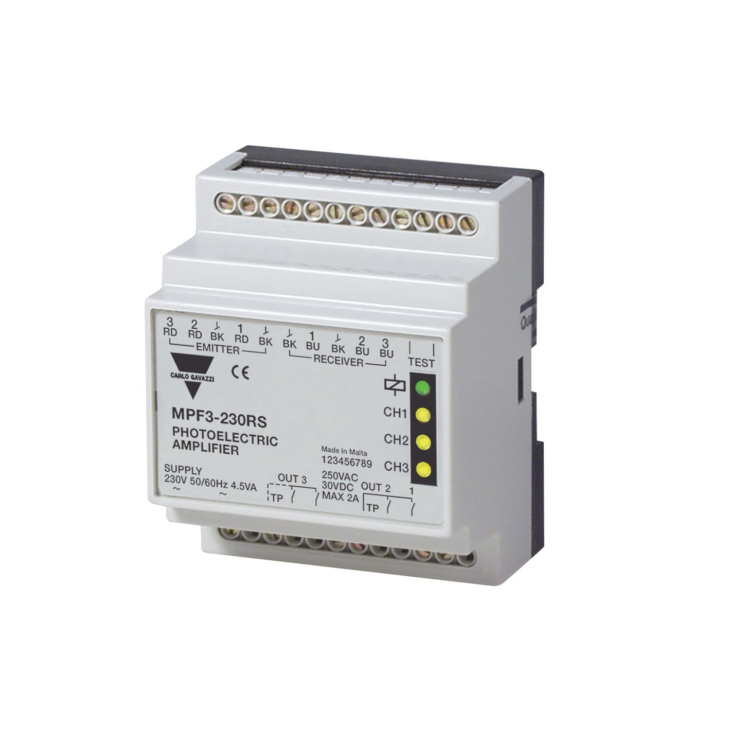 Carlo Gavazzi - Amplificateur cellules MPF 3 voies 230Vca test/ c. ouverture