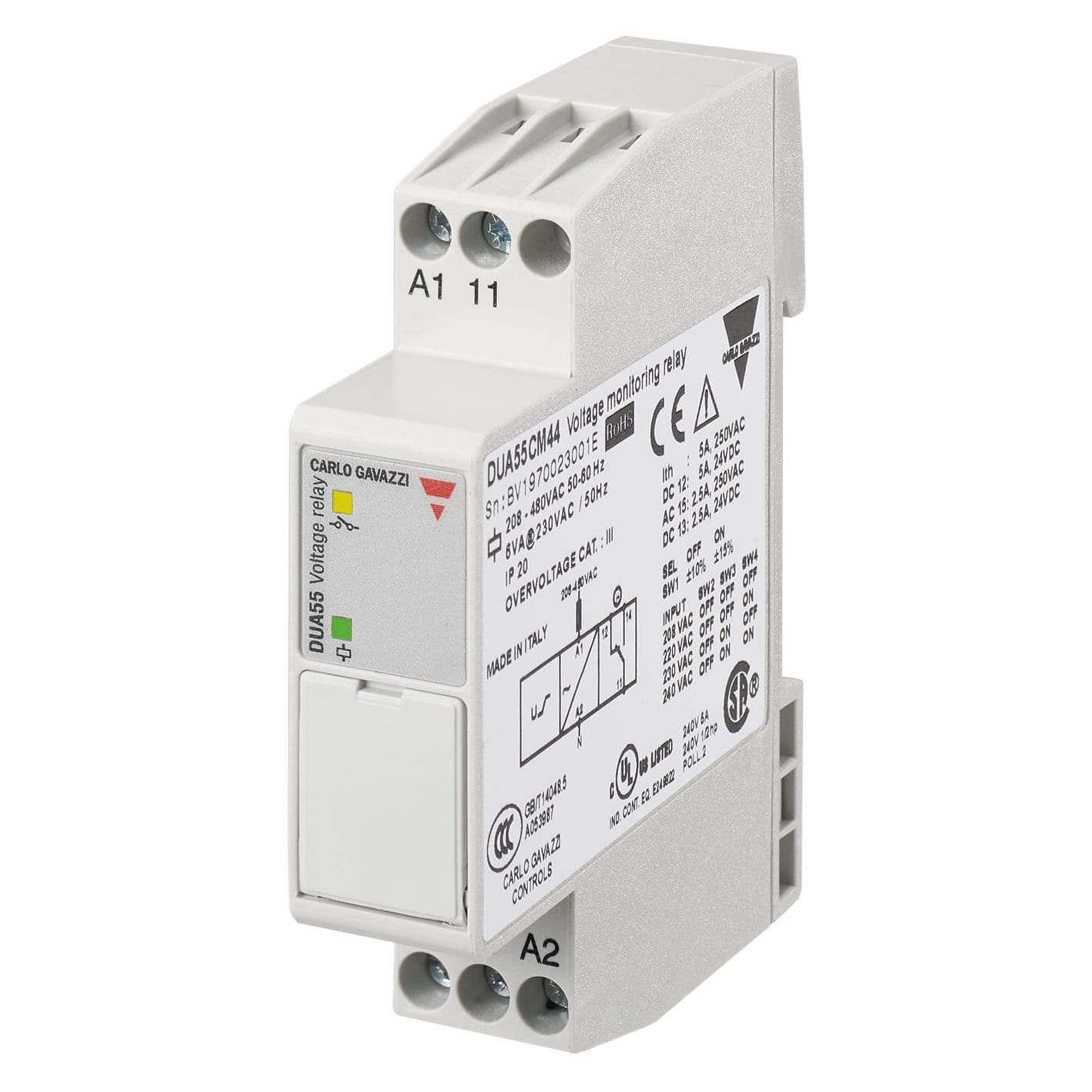 Carlo Gavazzi - Relais de contrôle sur/sous-tension - Mesure : 208-220-230-240Vca -208 à 480Vca