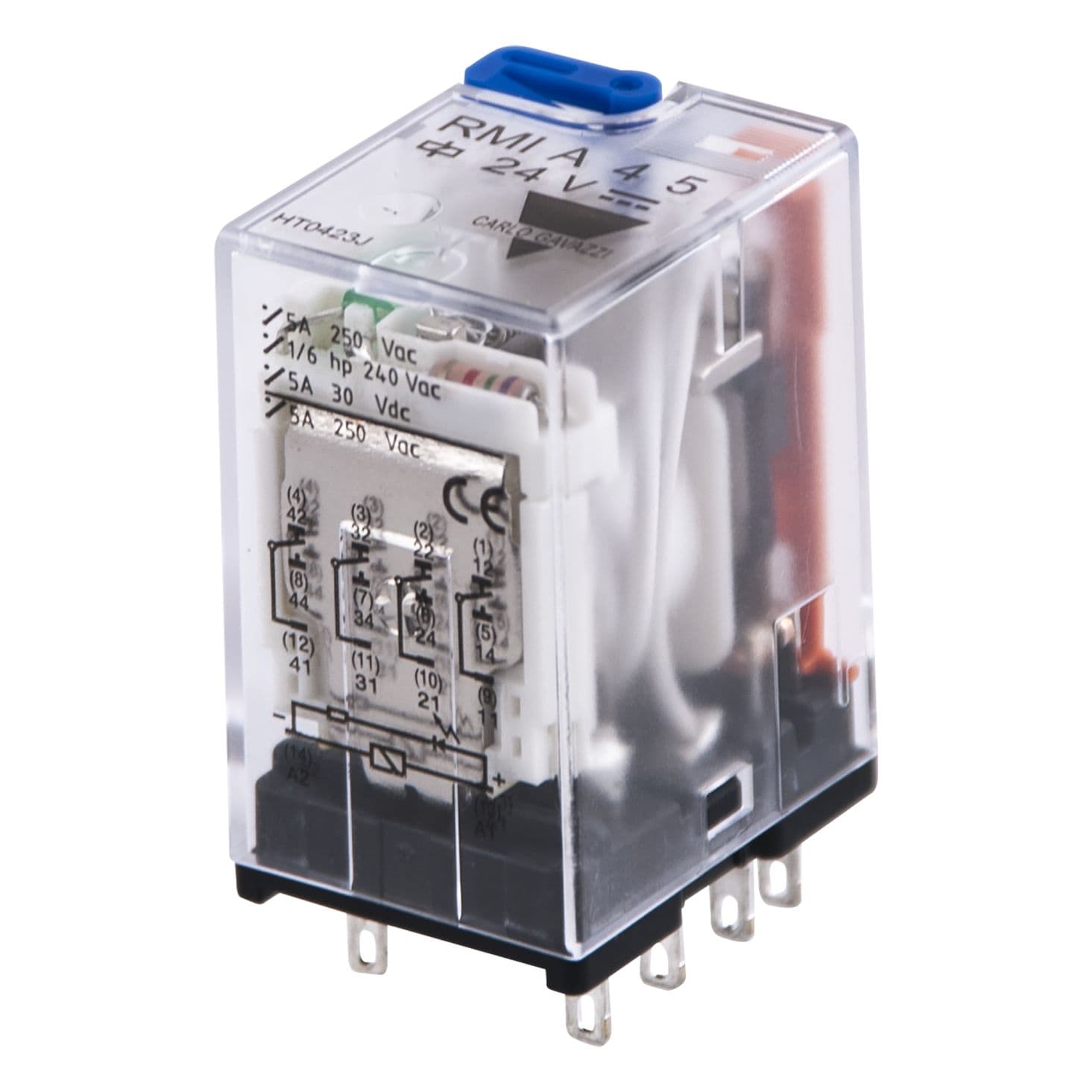 Carlo Gavazzi - Relais miniature 4RT 5A 24VCC bouton test + indicateur mécanique + Led