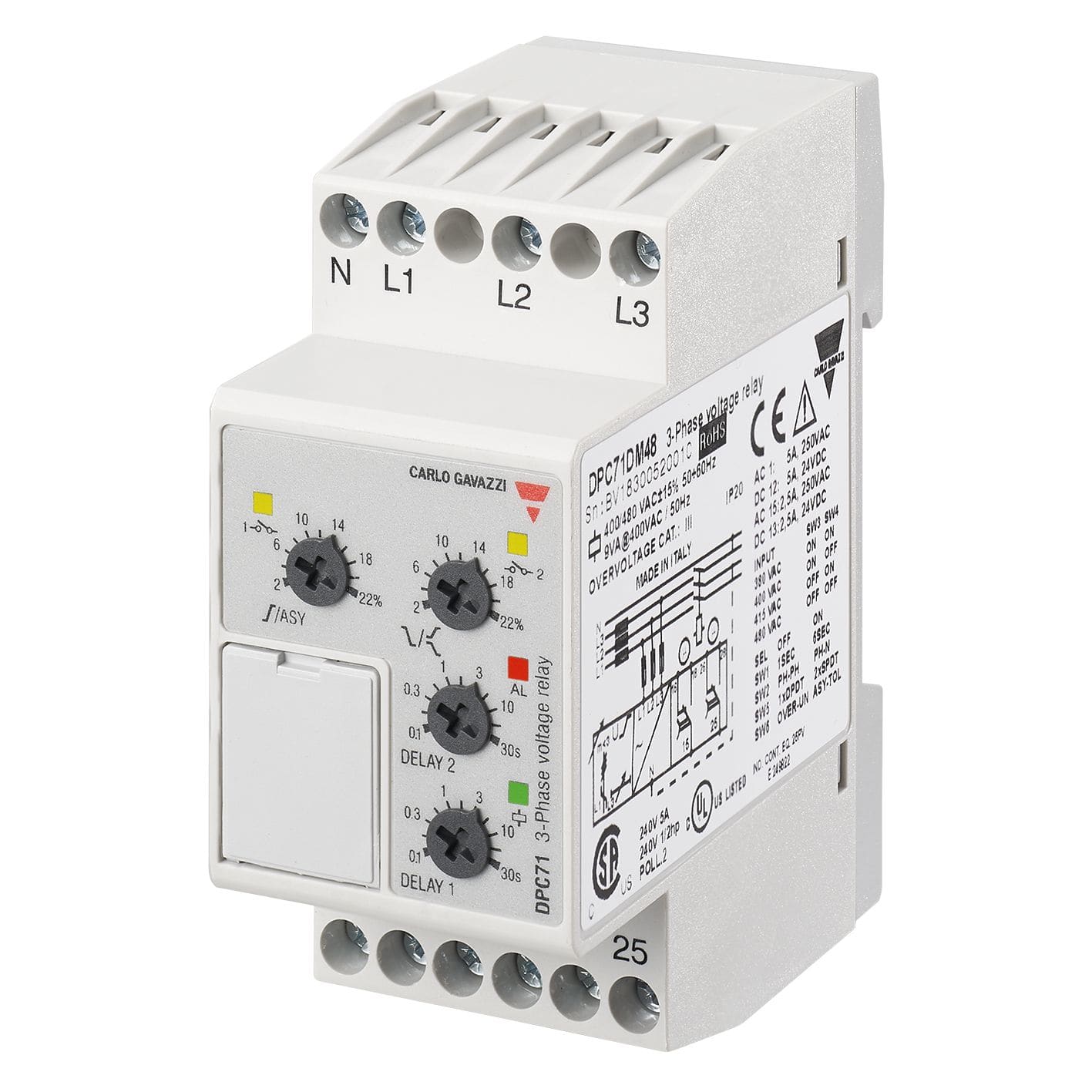 Carlo Gavazzi - Relais de contrôle tension,asymétrie,ordre et perte de phase -Mesure: 208-240Vca
