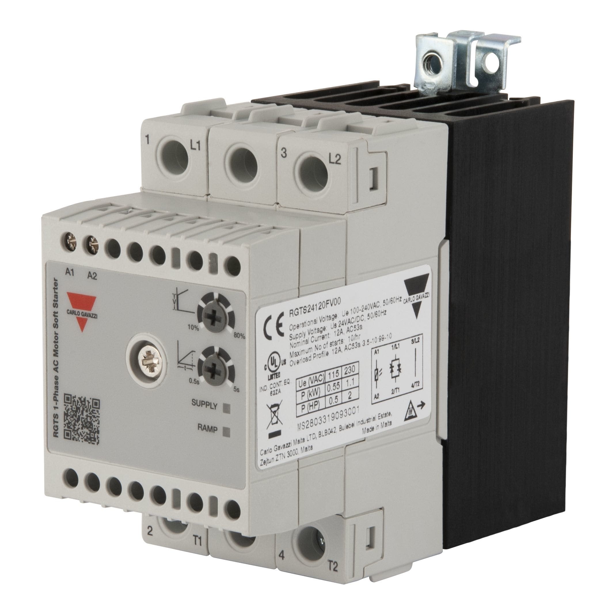 Carlo Gavazzi - Démarreur statique 1ph 12A Ue: 100 - 240Vca i/p:24Vcc