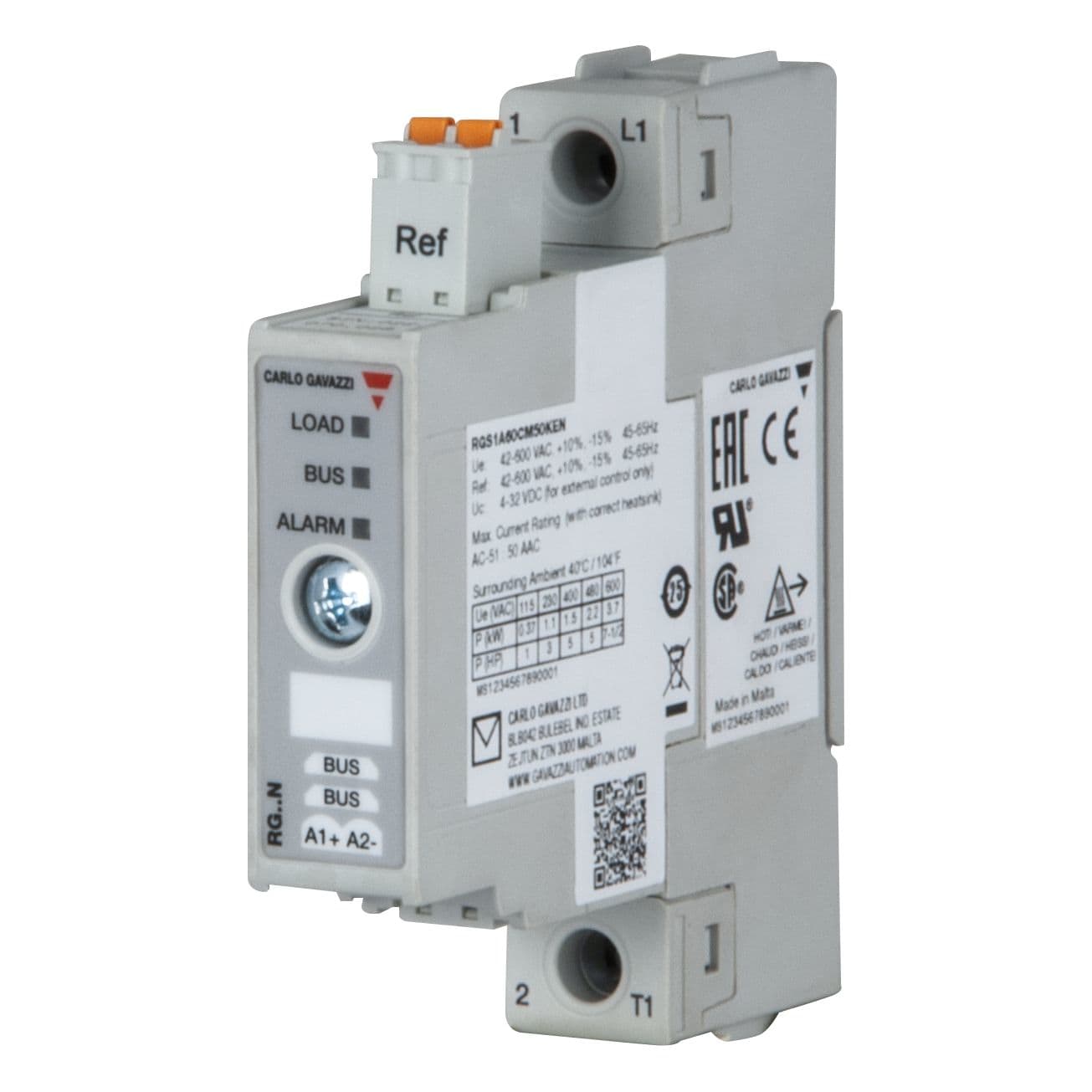 Carlo Gavazzi - Relais statique 1ph 600Vca cmd 90A CC zéro tension Contrôle via interface NRGC