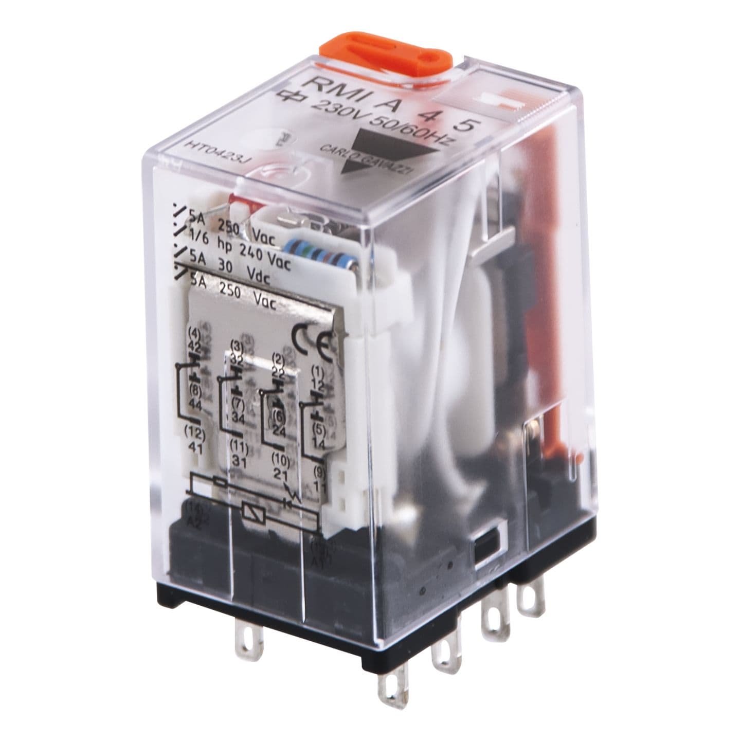 Carlo Gavazzi - Relais miniature 4RT 5A 230VCA bouton test + indicateur mécanique + Led