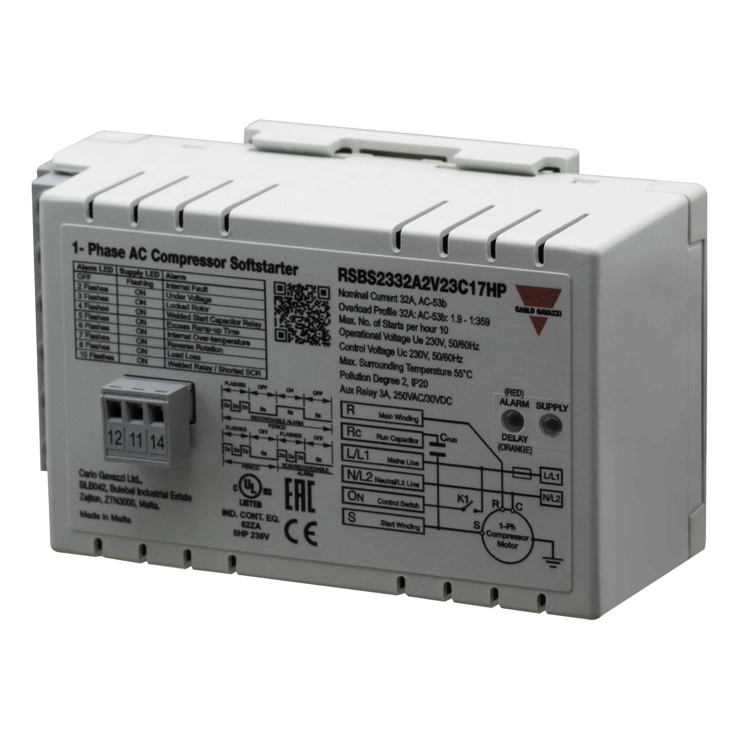 Carlo Gavazzi - Démarreur progressif 1ph compresseur 230V 32A 145 ? 175 ?f HP