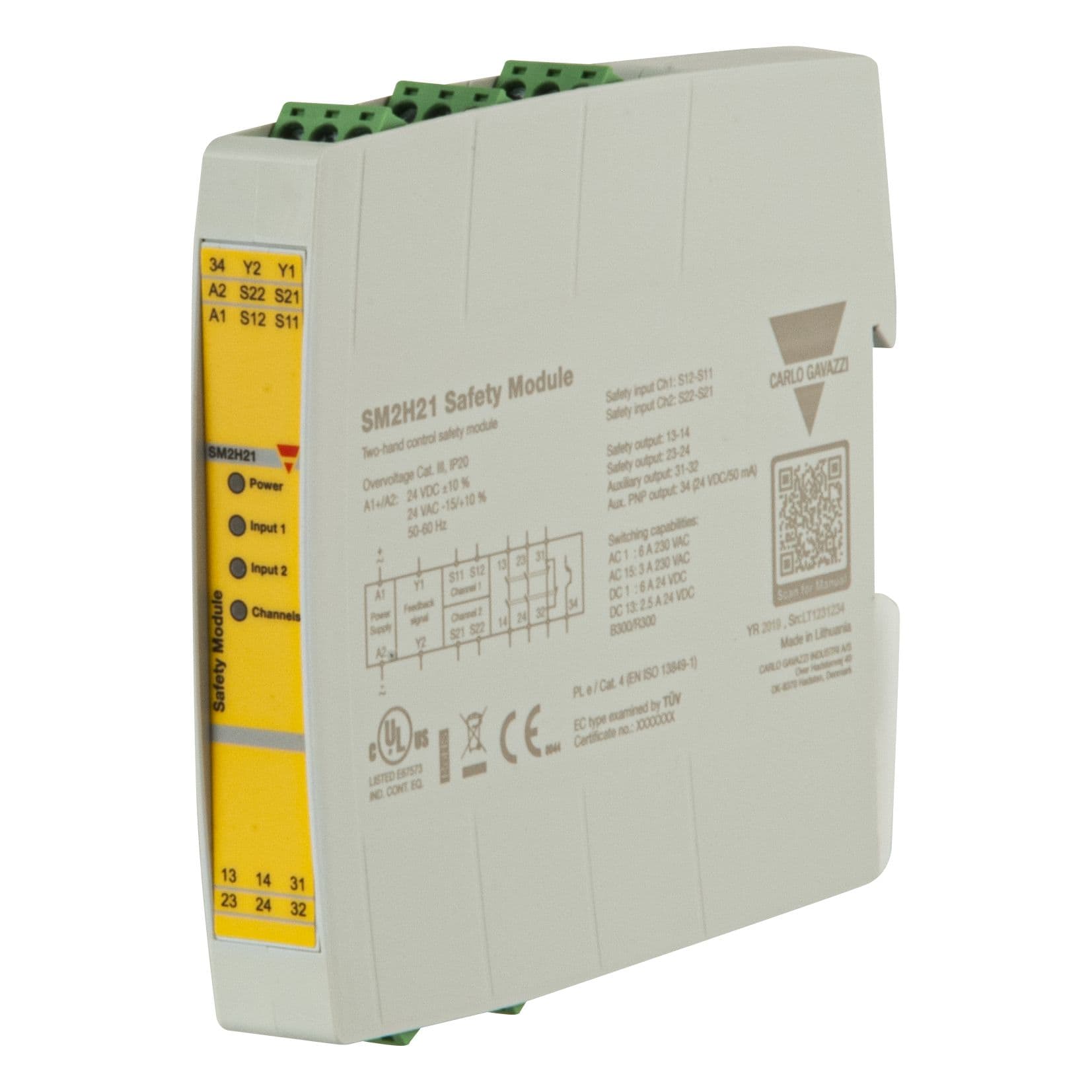 Carlo Gavazzi - Module de sécurité Commande bimanuelle 2 sorties NO + 1NC 24 VAC/VDC