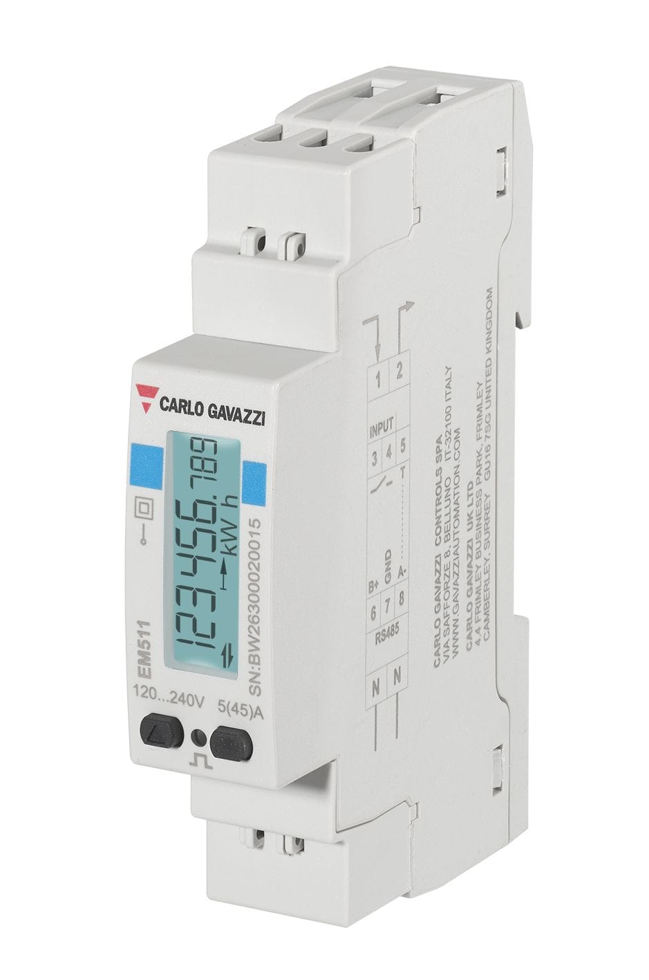 Carlo Gavazzi - Compteur d'énergie digital monophasé 45A direct 230Vac sortie impulsion MID PFB