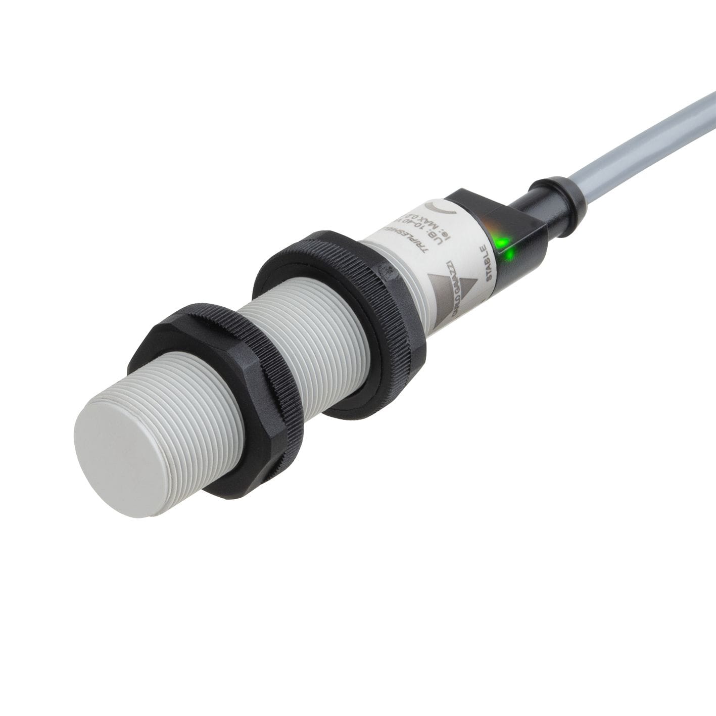 Carlo Gavazzi - Capacitif M18 noyable 8mm, 10-40Vcc, NPN/PNP, NO/NC, câble, Bargraphe, IOLINK