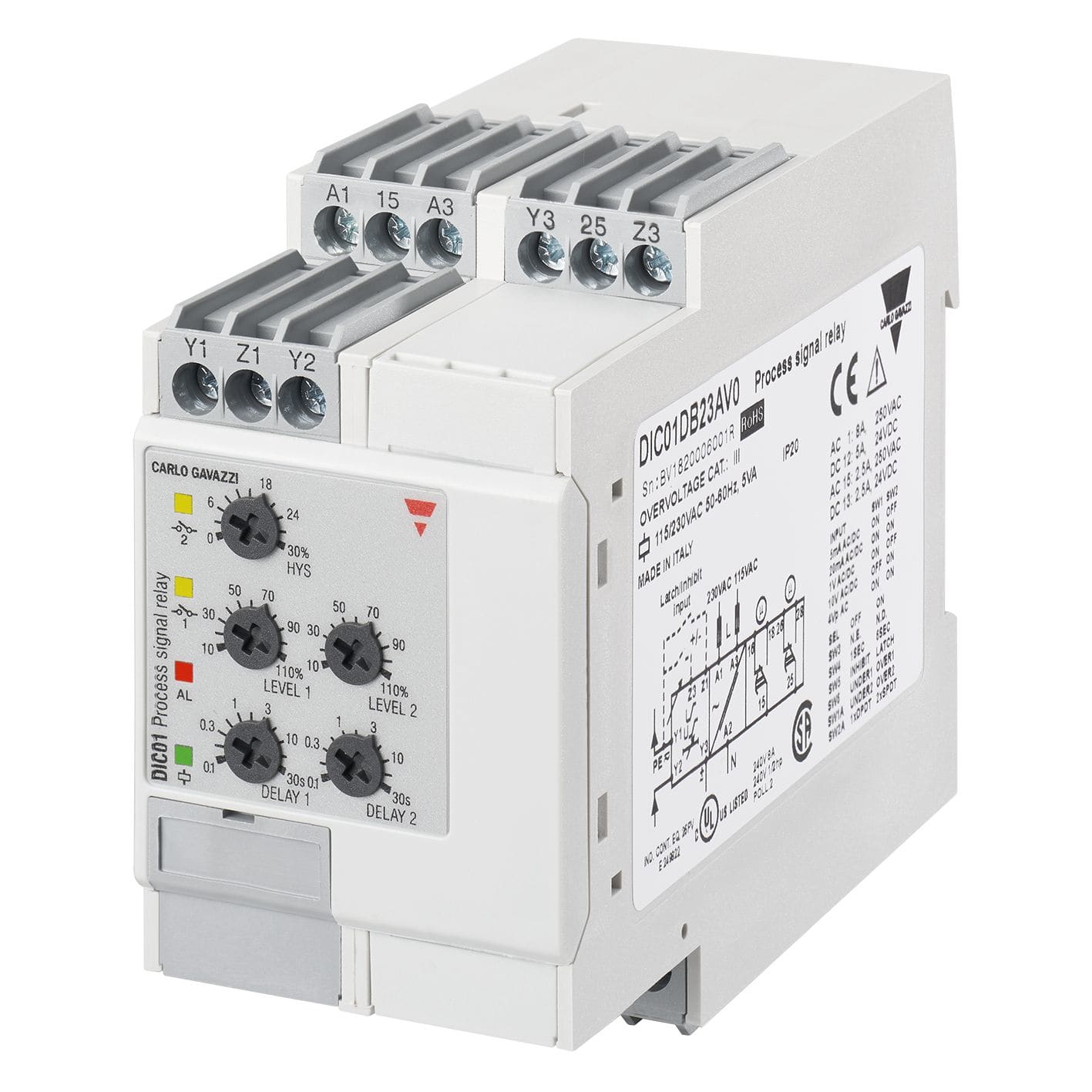 Carlo Gavazzi - Relais de contrôle analogique - Mesure : 0,5-20 mACA/CC-0,1-10VCA/CC -115/230Vca