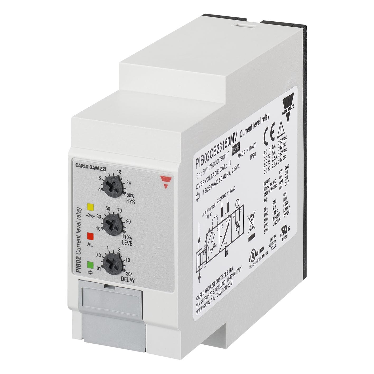 Carlo Gavazzi - Relais de contrôle sur/sous-intensité - Mesure : 6 - 150 mVCA/CC -  24/48Vca