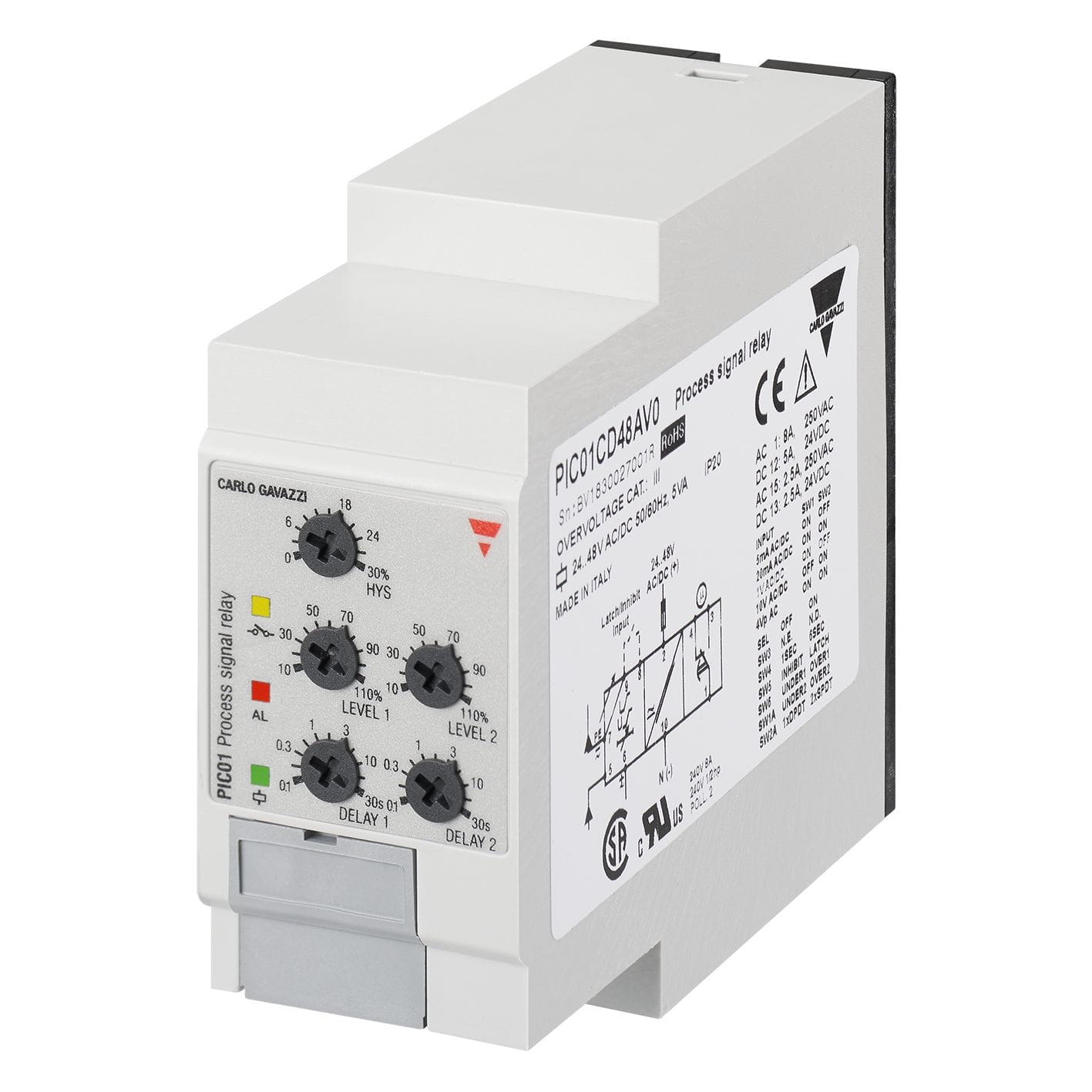 Carlo Gavazzi - Relais de contrôle analogique - Mesure : 0,5-20 mACA/CC-0,1-10VCA/CC - 24/48Vca