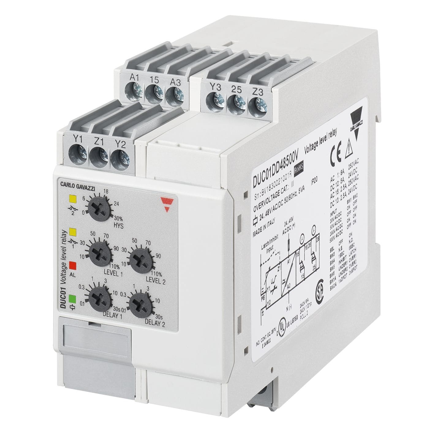 Carlo Gavazzi - Relais de contrôle sur/sous-tension - Mesure: 2-500Vca/cc - 24-48Vca