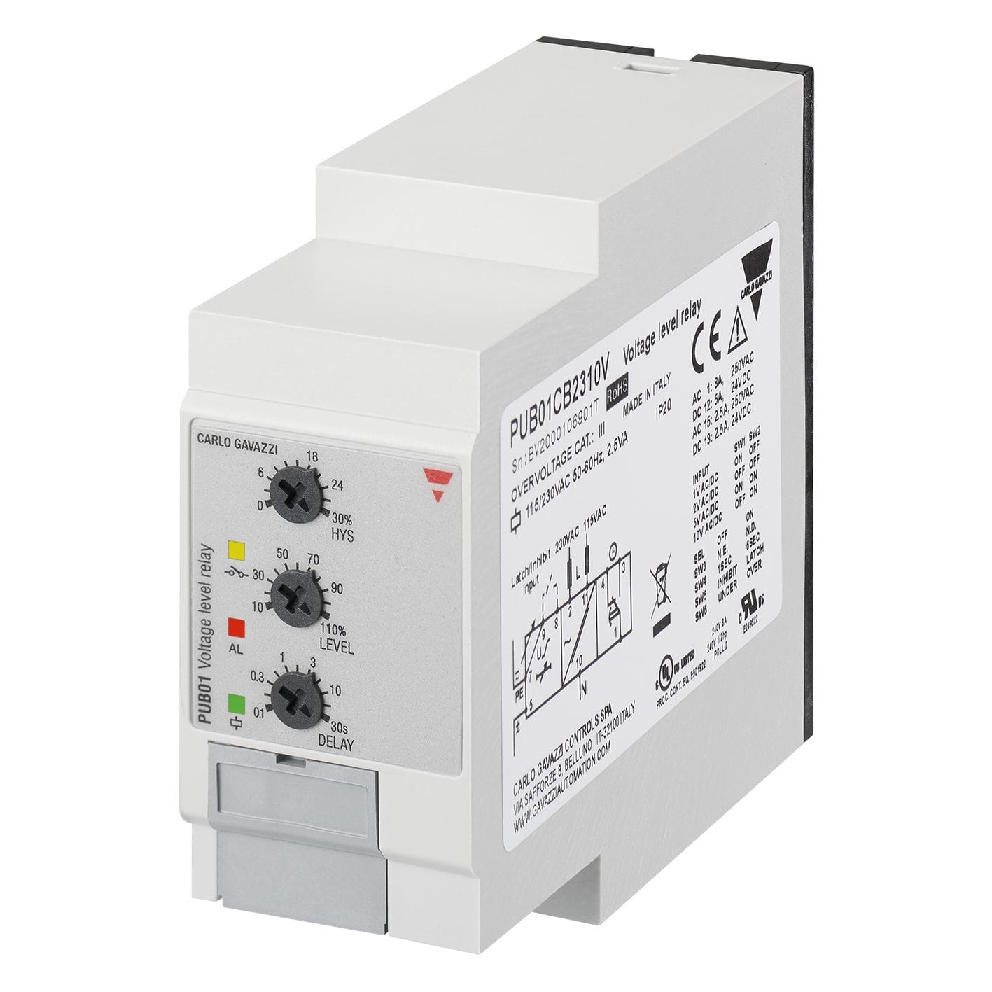 Carlo Gavazzi - Relais de contrôle sur/sous-tension - Mesure : 0,1-10Vca - 24/48Vca