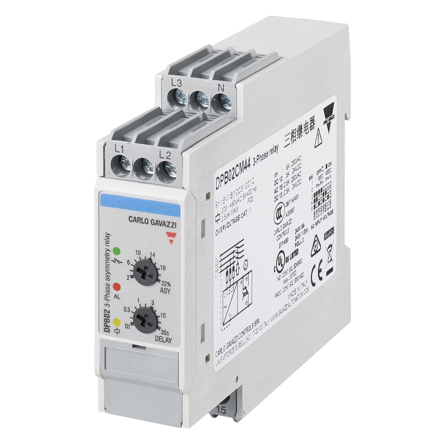 Carlo Gavazzi - Relais de contrôle asymétrie, ordre et perte de phase - Mesure: 208-240Vca