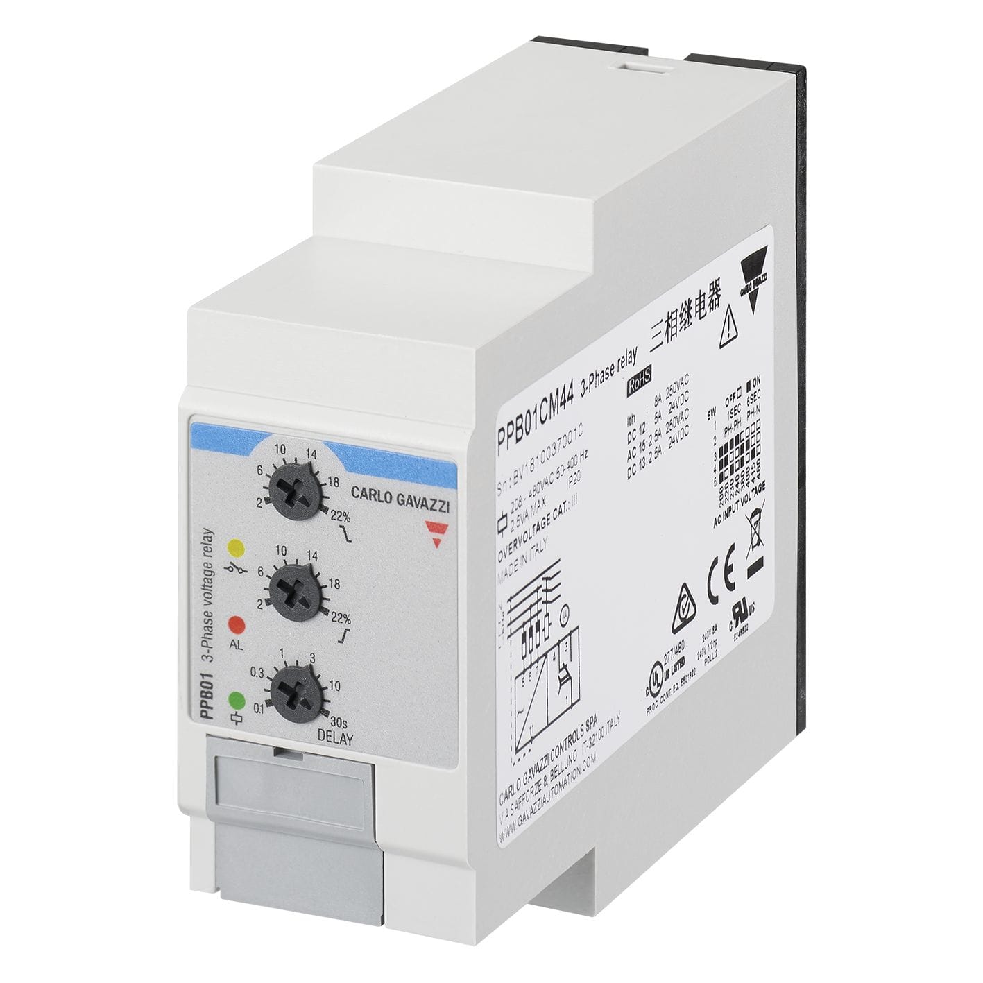 Carlo Gavazzi - Relais de contrôle sur/sous-tension ordre et perte de phase-Mesure: 380-480Vca