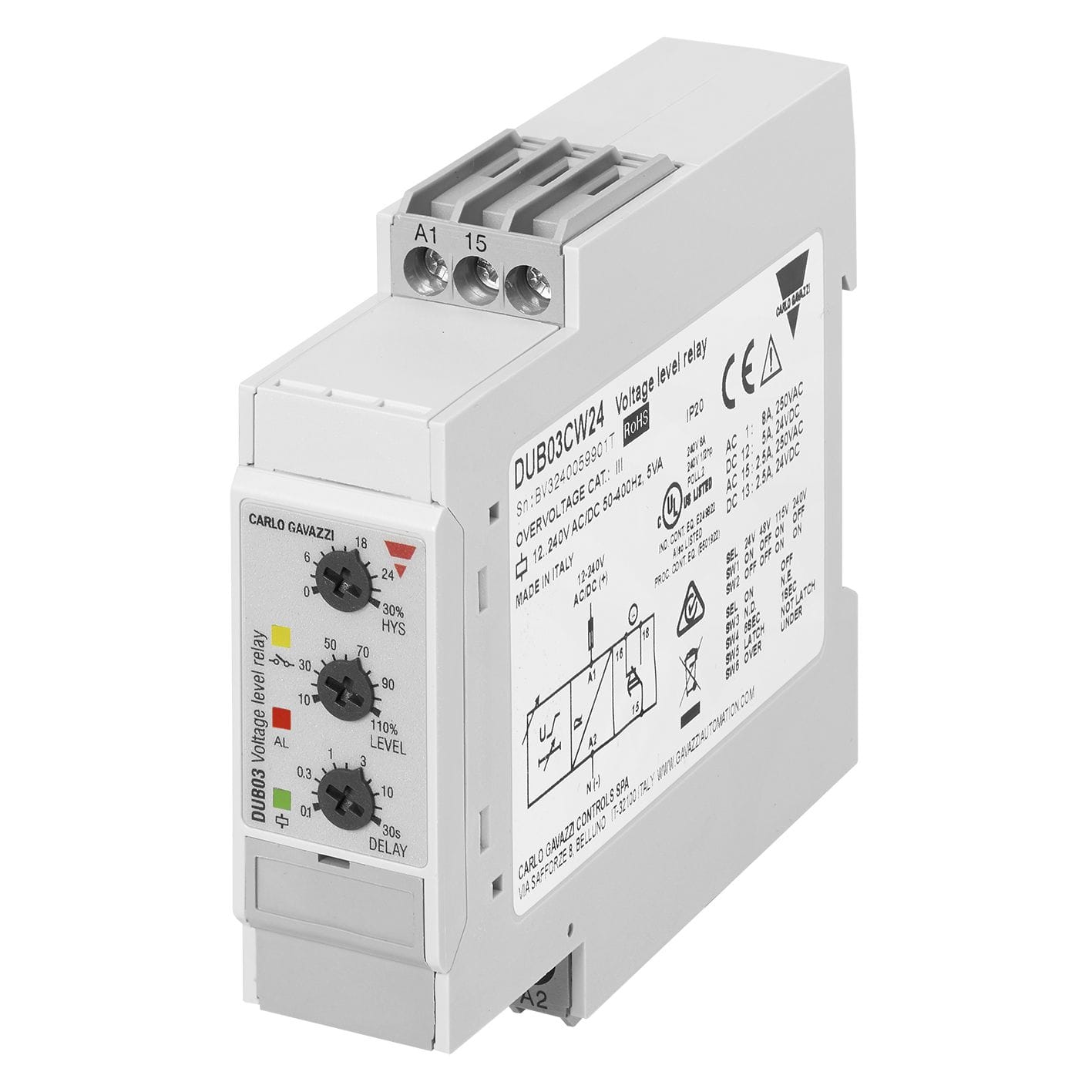 Carlo Gavazzi - Relais de contrôle sur/sous-tension - Mesure: 24-48-115-230Vca/cc- 12-240Vca/cc