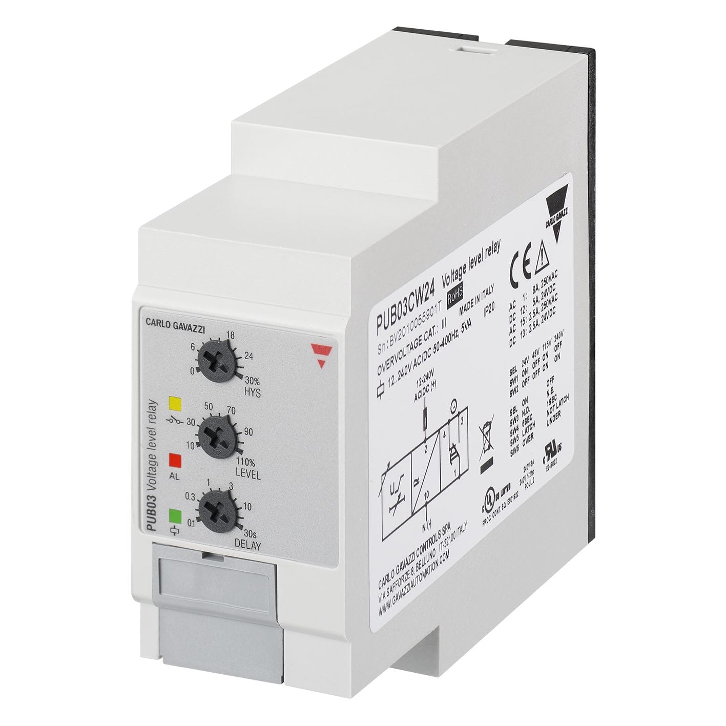 Carlo Gavazzi - Relais de contrôle sur/sous-tension - Mesure: 24-48-115-230Vca/cc- 12-240Vca/cc