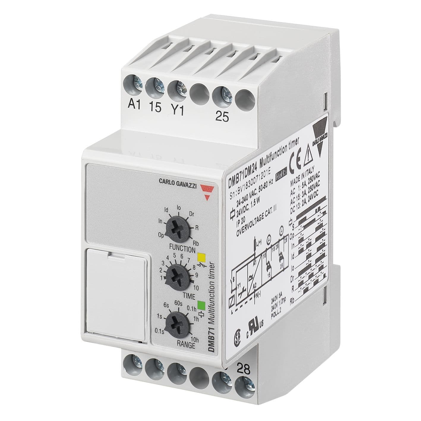 Carlo Gavazzi - Tempo multifonctions - 2RT 5A 12 à 240Vca/cc -0,1 s..100h-  35,5mm rail DIN