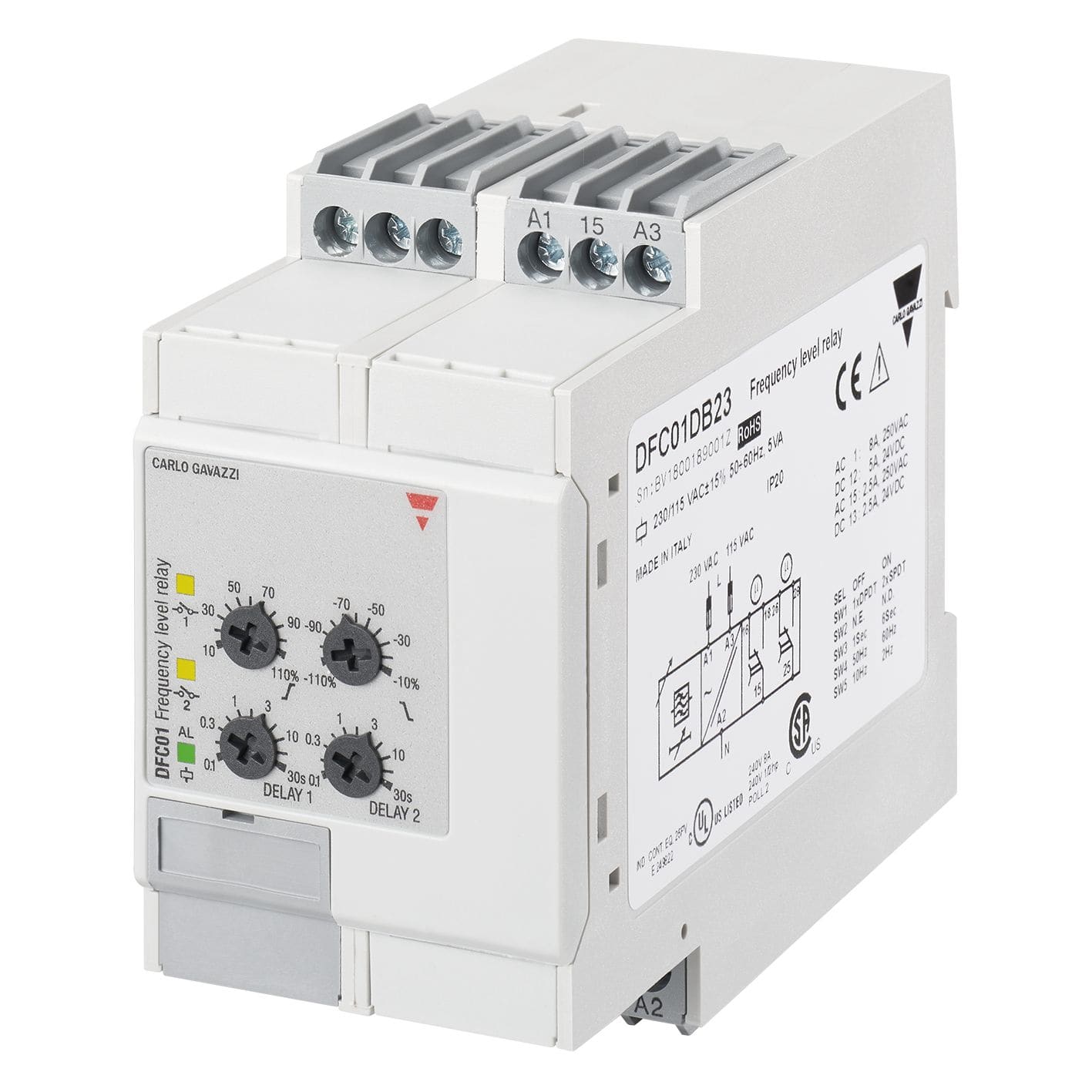 Carlo Gavazzi - Relais de contrôle fréquence - Mesure: 50-60Hz 1RT-8A - 115-230Vca