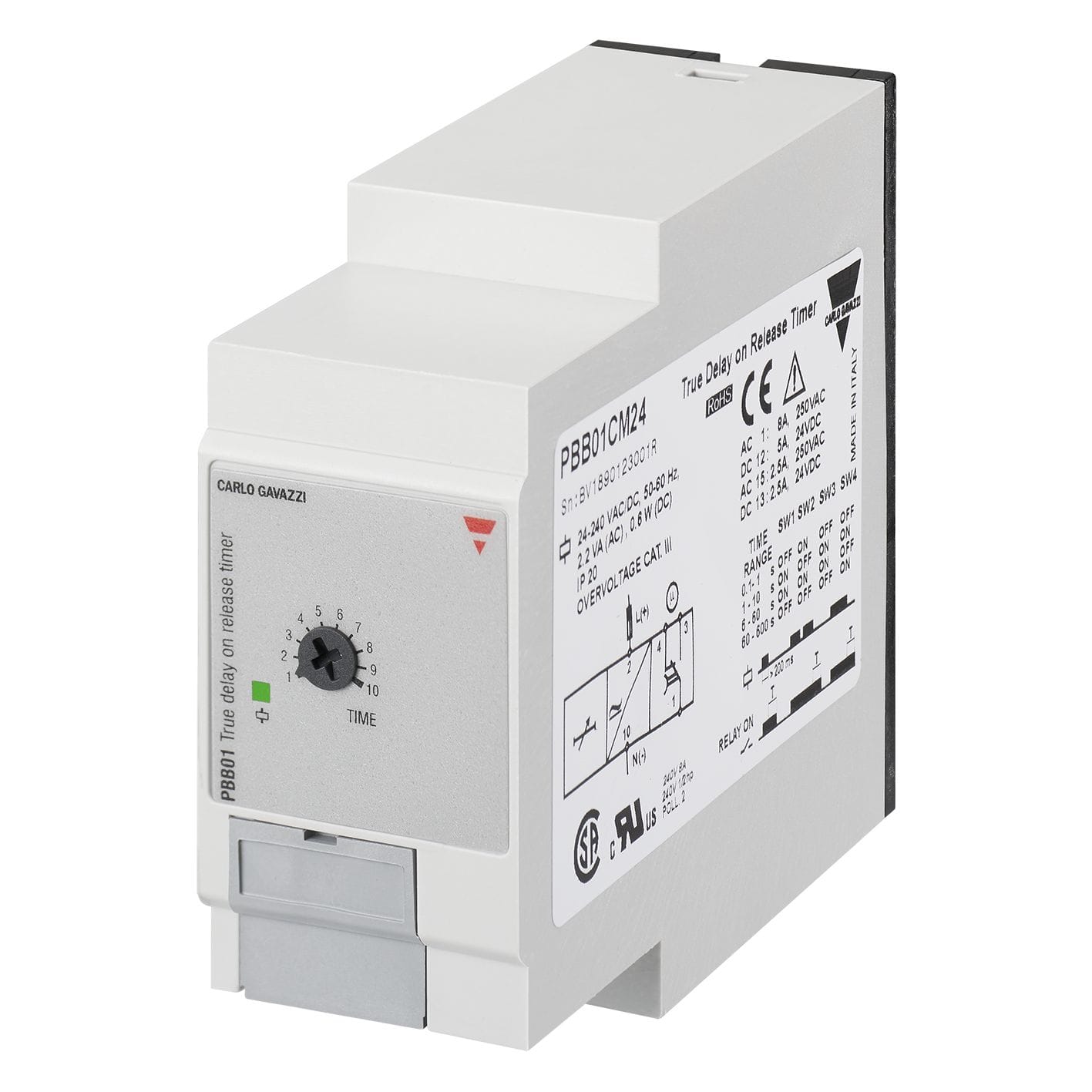 Carlo Gavazzi - Tempo travail à la mise hors tension - 2 RT 8A 12-24Vcc -0,1s..600S