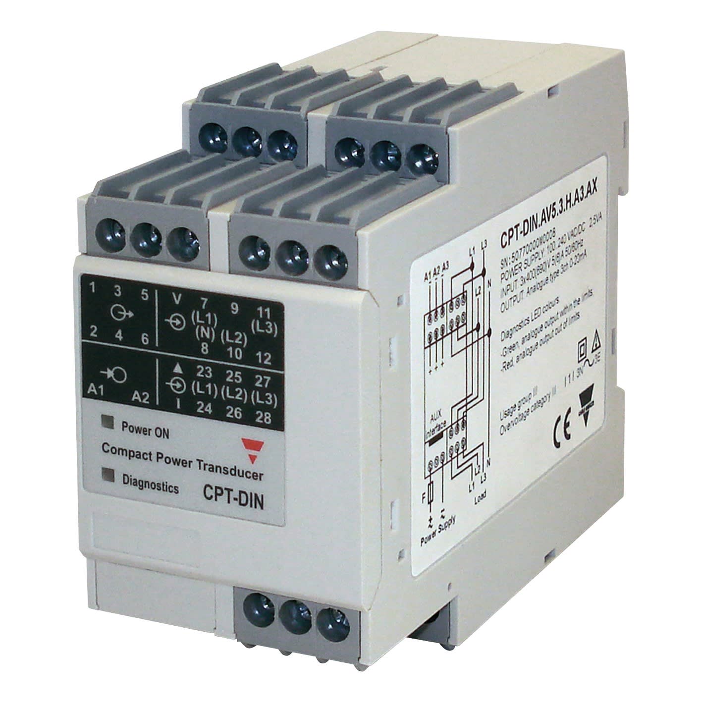 Carlo Gavazzi - Transducteur puissance 1-2-3Ph 120-208Vac sur TI 5A -sortie 4-20ma-90..260Vca/cc