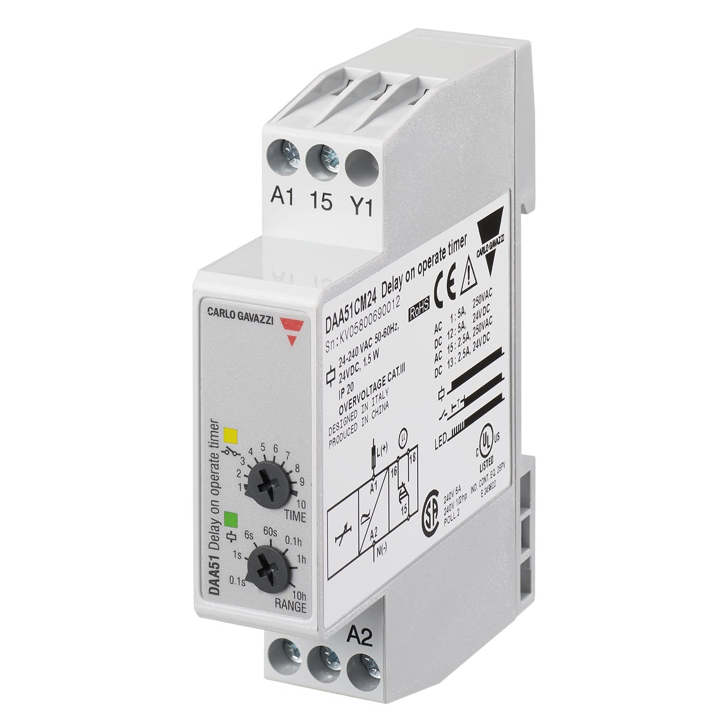 Carlo Gavazzi - Tempo travail à la mise sous tension - 1 RT 8A 24Vcc/24...240Vca -0,1 s..100h