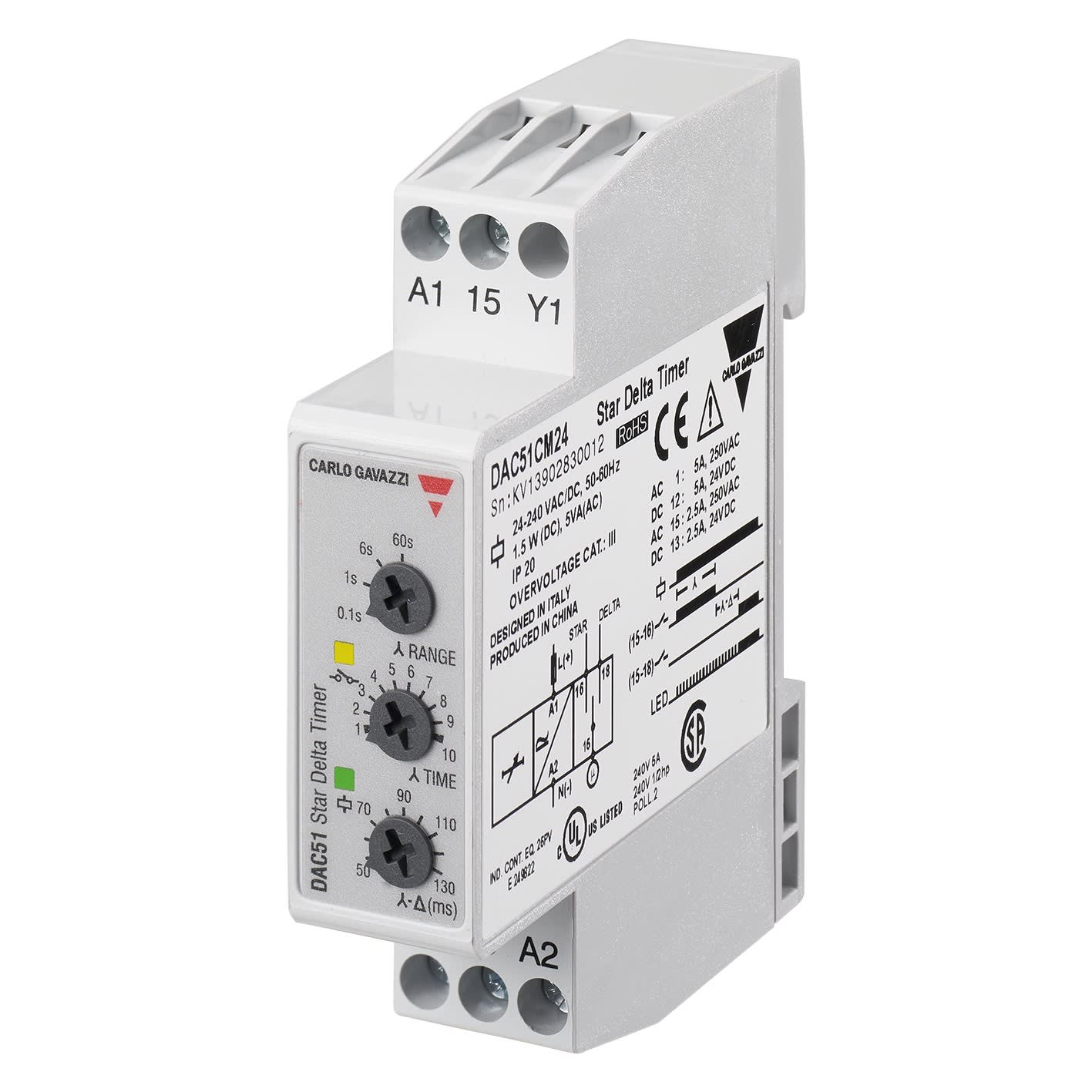 Carlo Gavazzi - Tempo étoile triangle - 1RT 5A - 0,1s?600s - 24..240Vca/cc