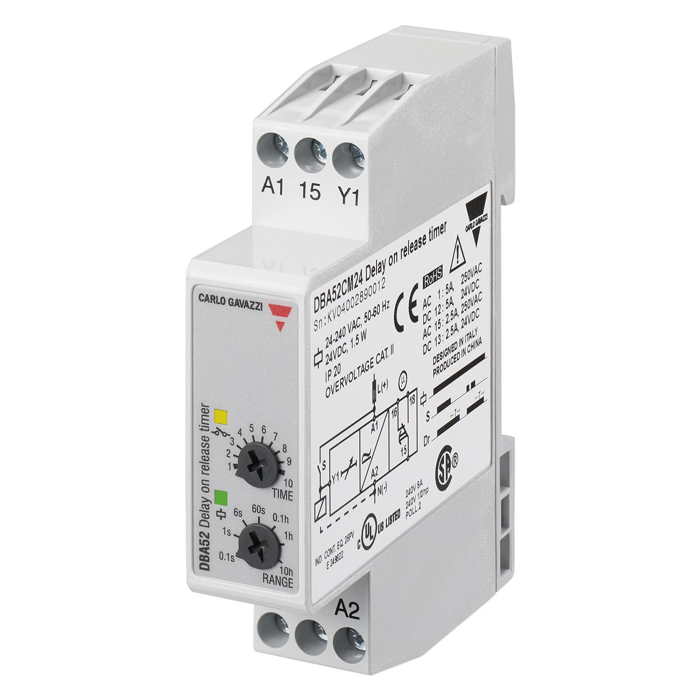 Carlo Gavazzi - Tempo travail au relâchement - 1 RT 5A 24Vcc/24...240Vca - 0,01 s..100h
