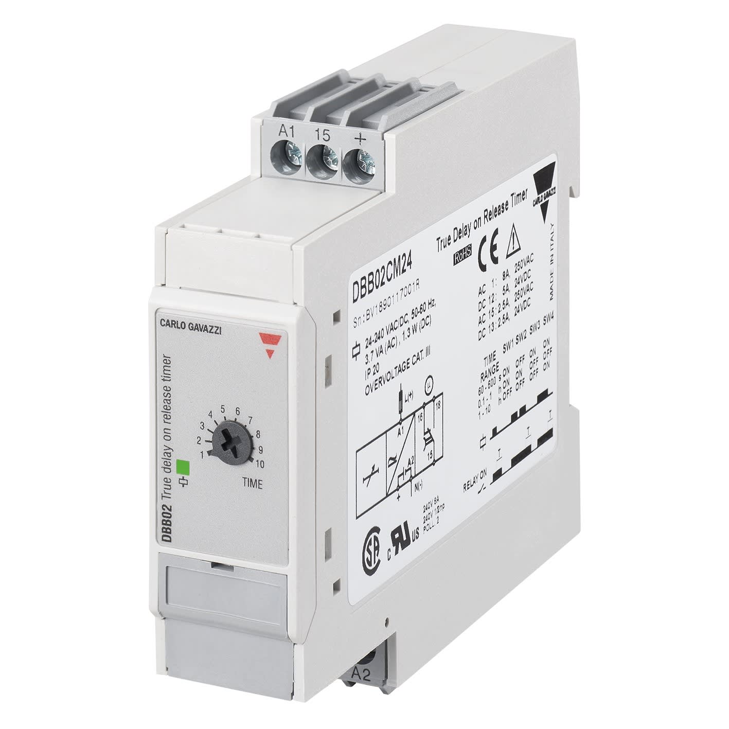 Carlo Gavazzi - Tempo travail à la mise hors tension - 1 RT 8A 24?240Vca/cc - 60s..100h